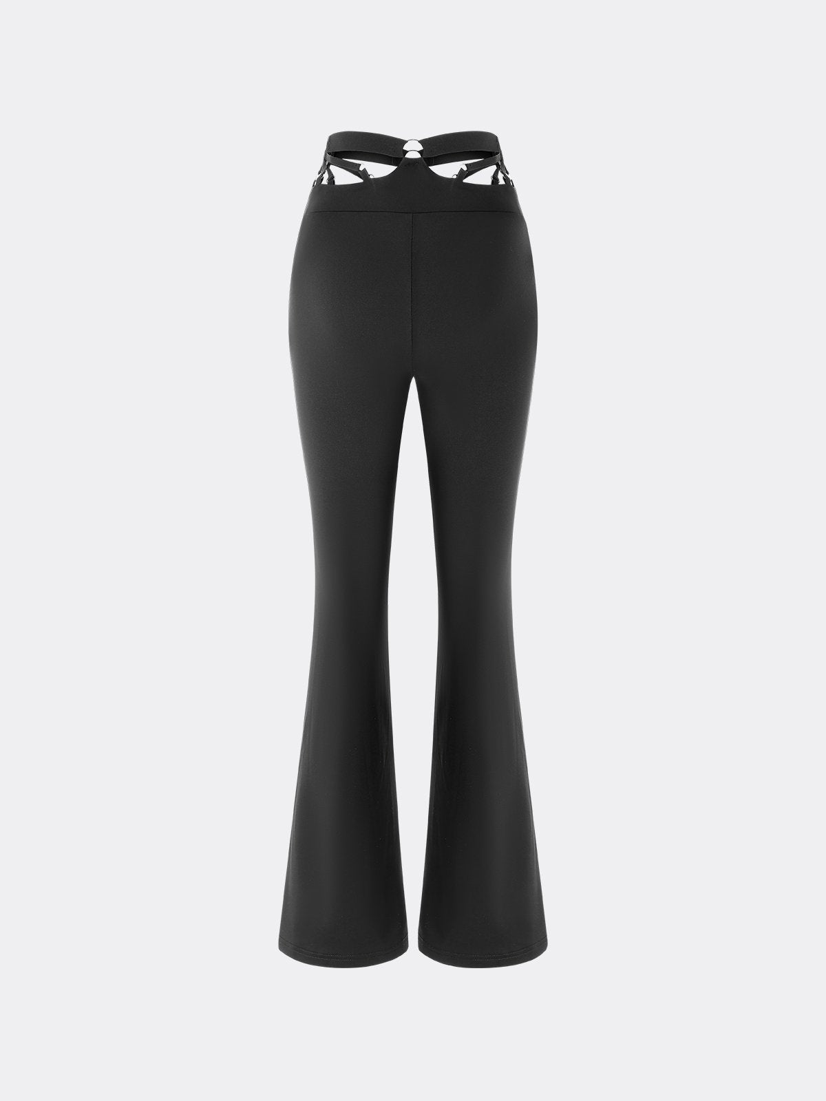 Edgy Black Cut Out Metal Flare Bottom Pants