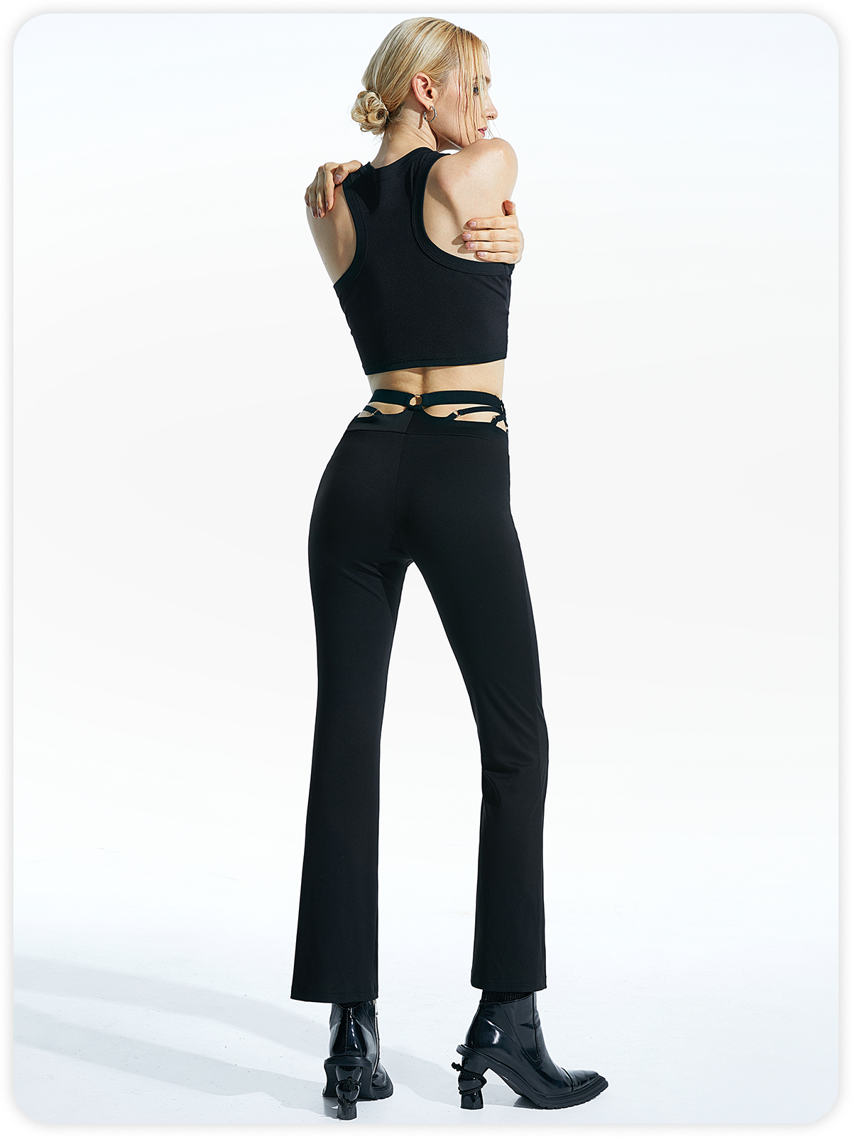 Edgy Black Cut Out Metal Flare Bottom Pants