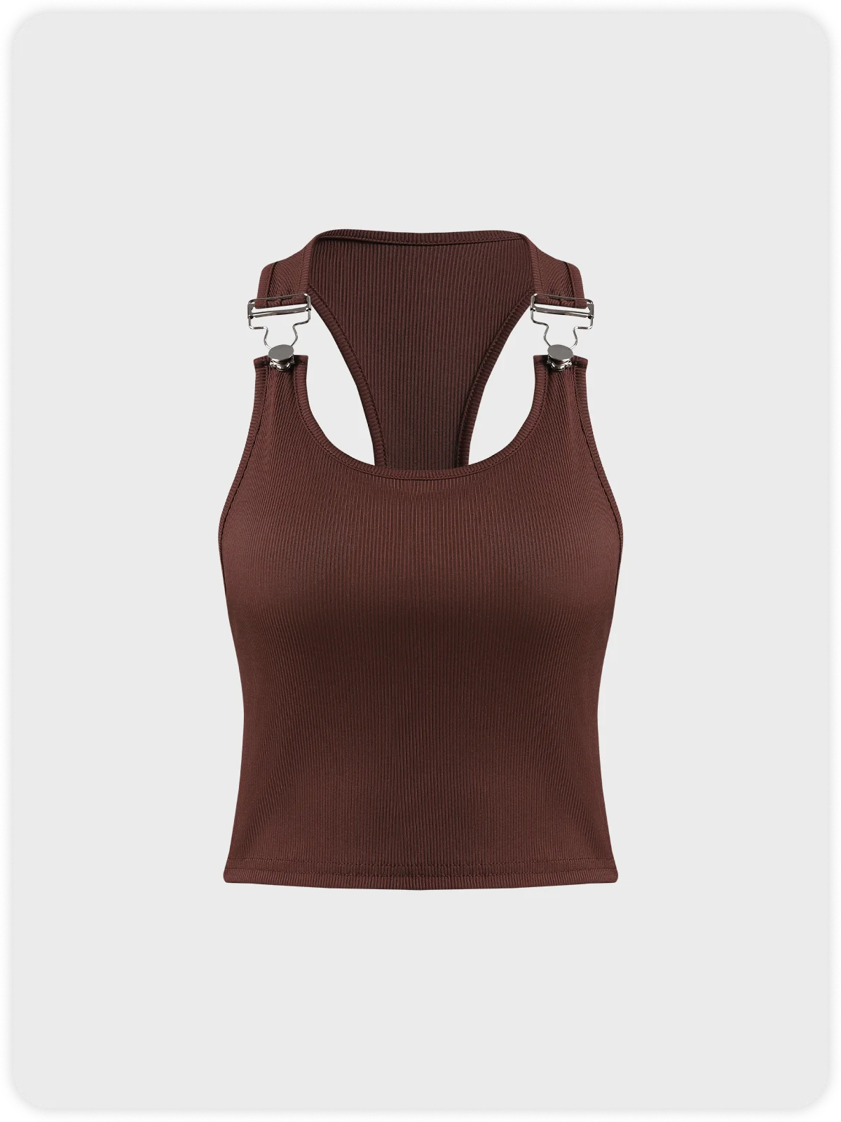 Metal Buckle Crew Neck Tight Plain Sleeveless Tank Top