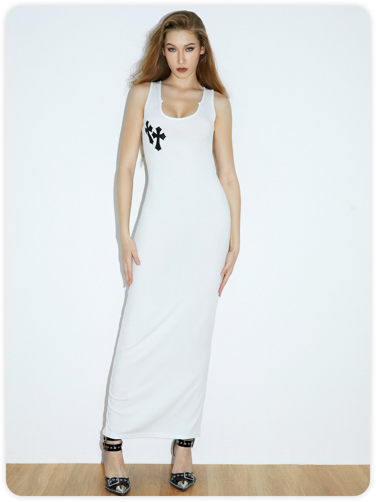 Street White Geometric Dress Midi Dress