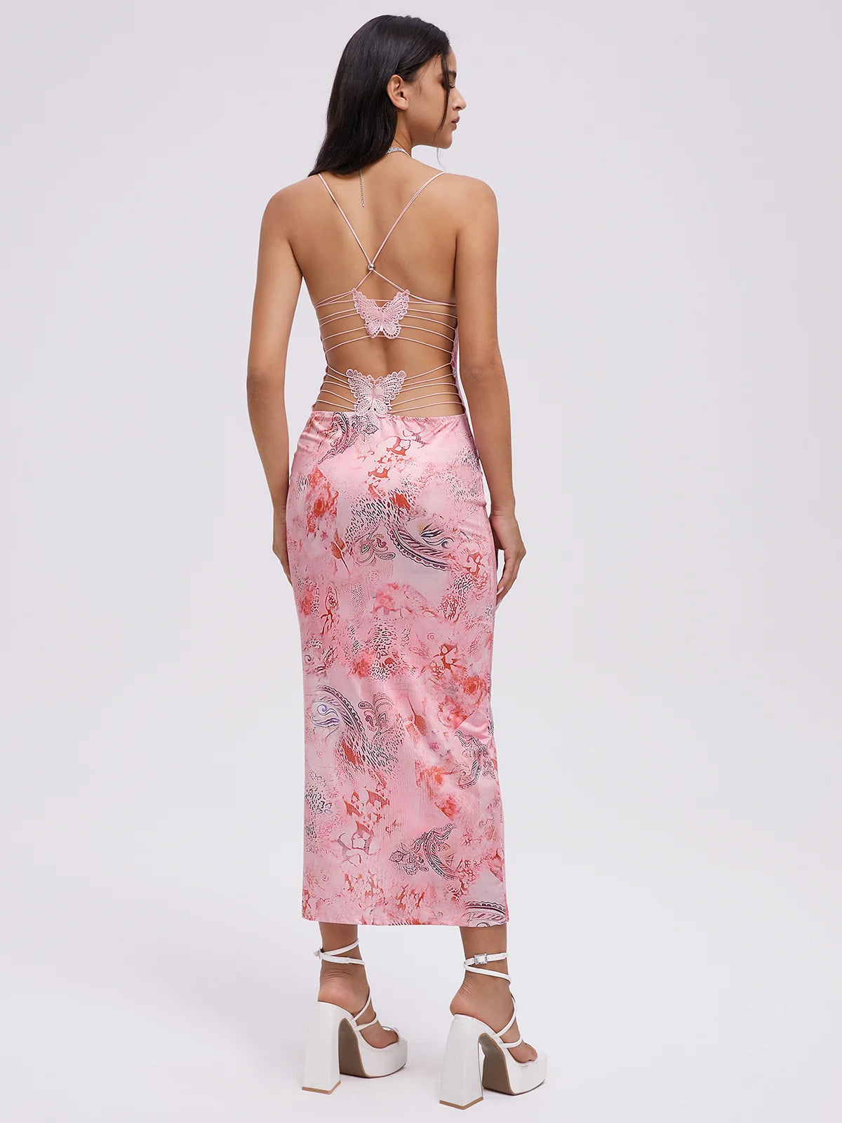 Backless Halter Butterfly Sleeveless Maxi Dress