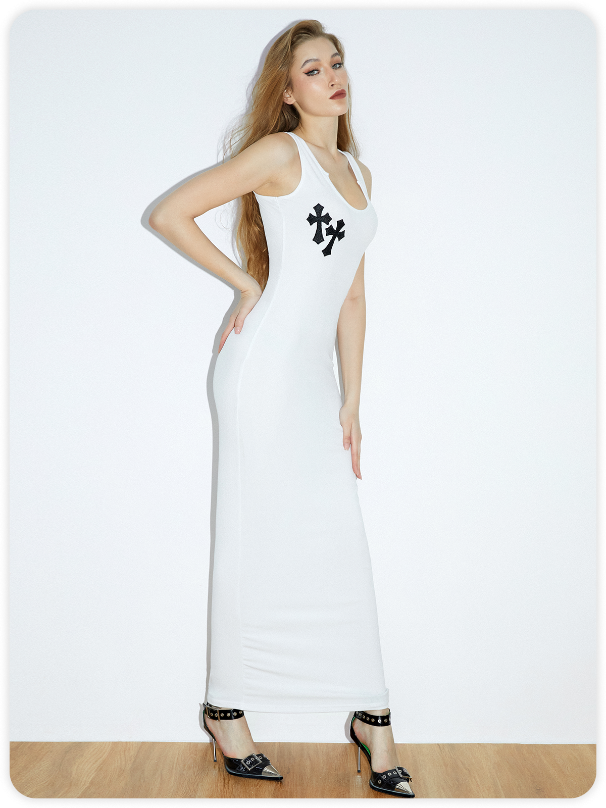 Street White Geometric Dress Midi Dress