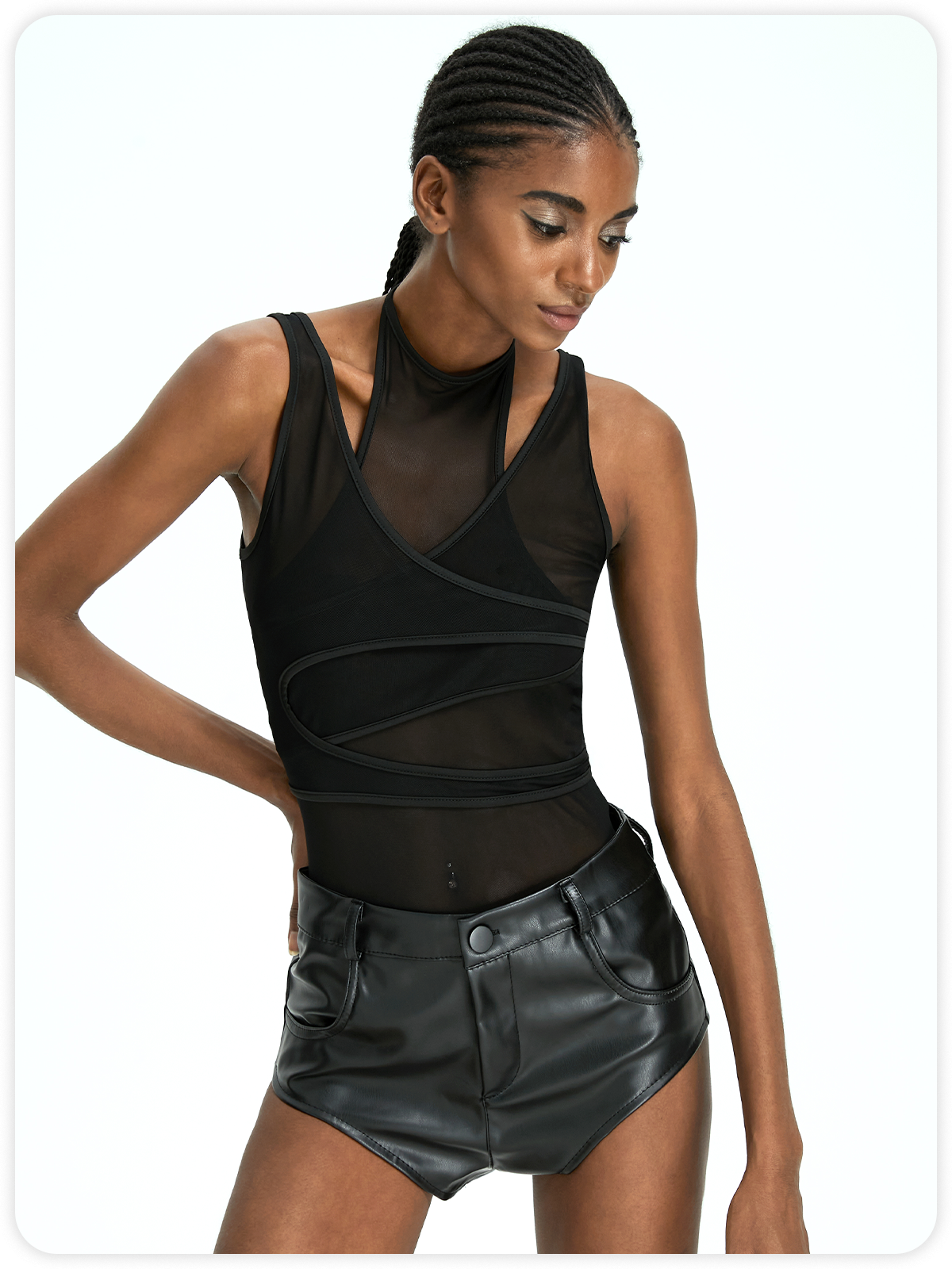 Street Black Multi way to wear Mesh Asymmetrical Bodysuit