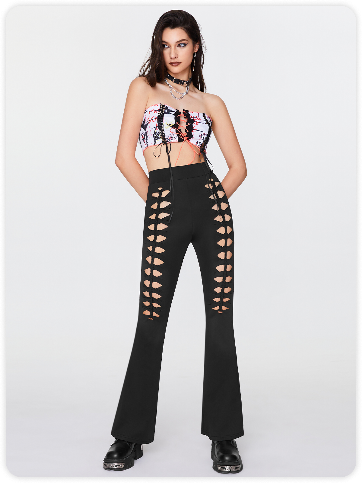 Y2K Black Cut Out Flare Bottom Pants