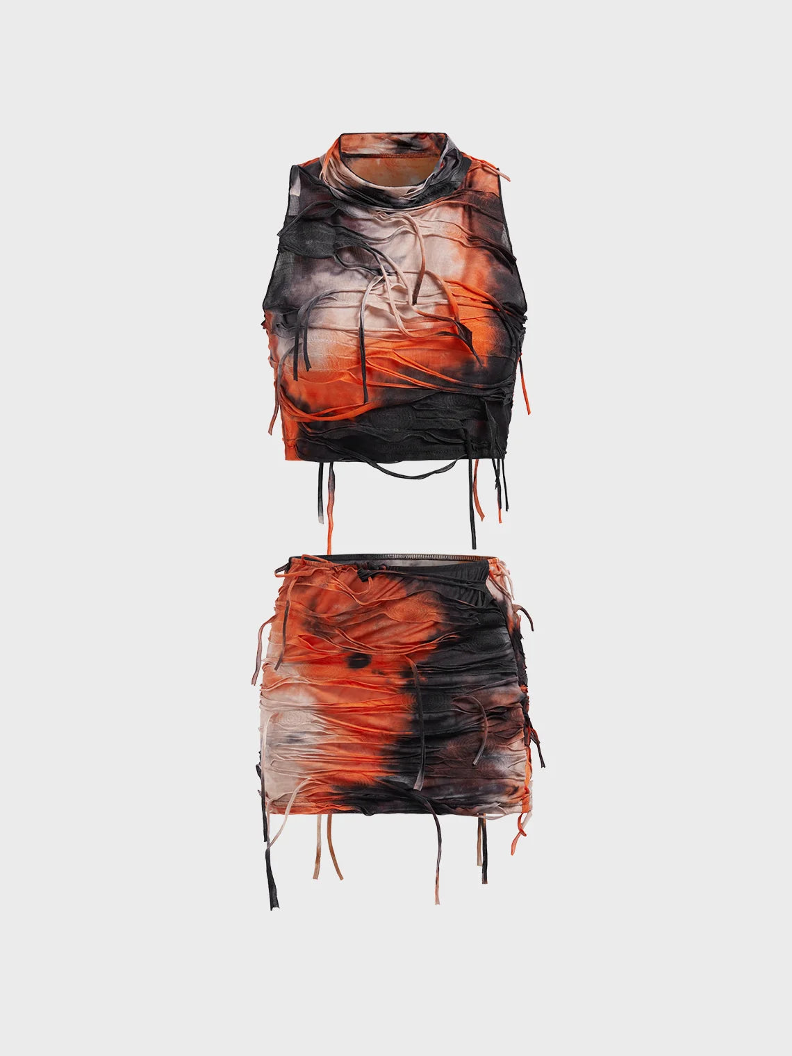 Ripped Fringe Tie Dye Top With Skirt Two-Piece Set