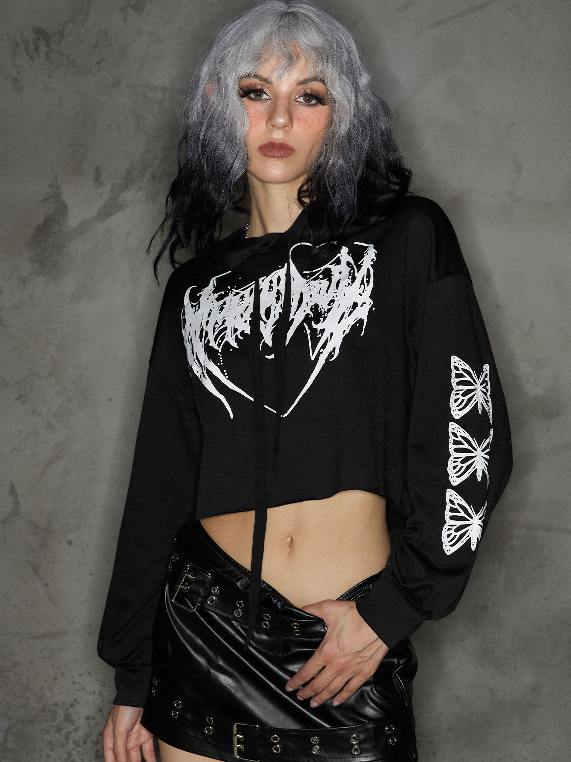 Punk Black-White Skull Top Hoodie & Sweatshirt