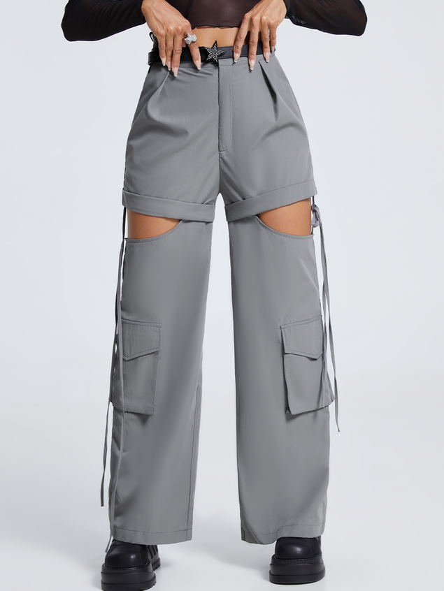 Street Gray Cut out Pockets Bottom Pants