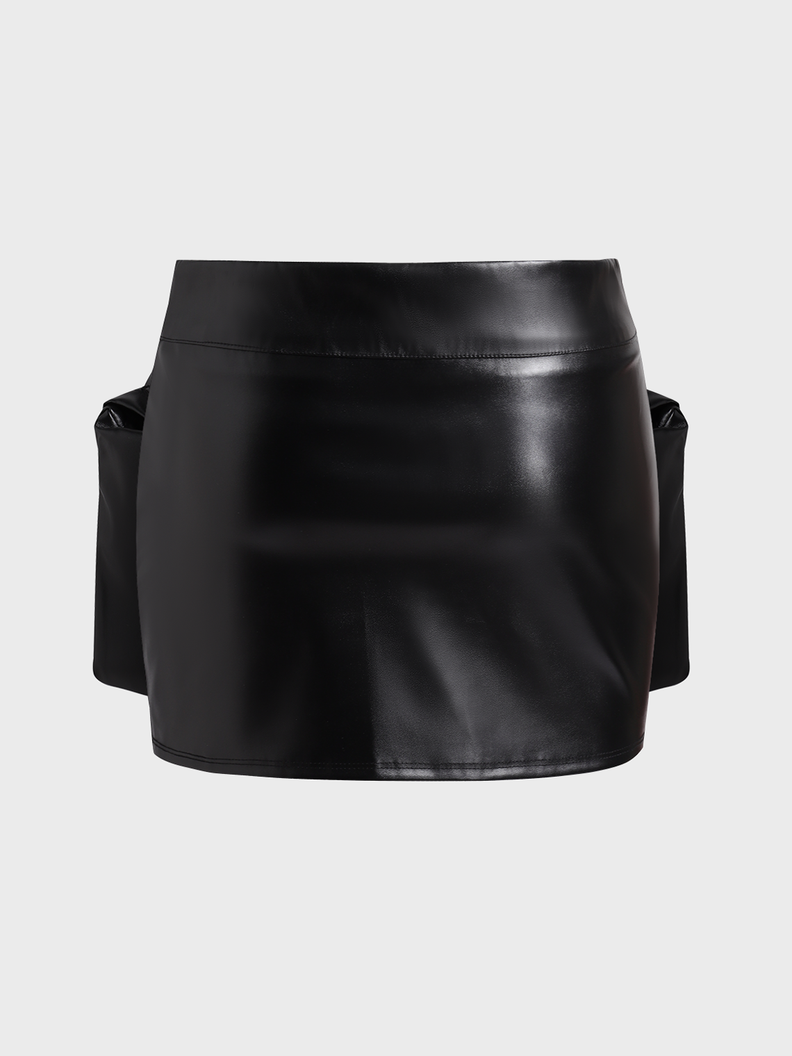 Street Black Leather Pockets Bottom Skirt