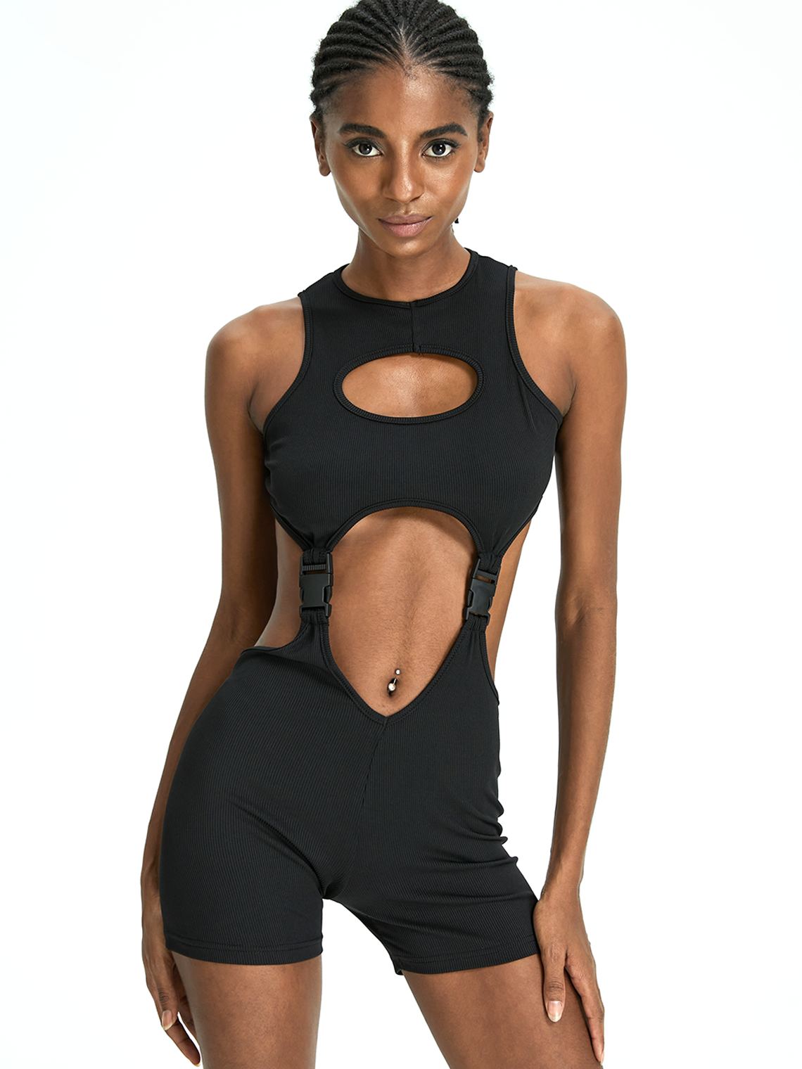 Street Black Buckle Cut out Cyberpunk Romper