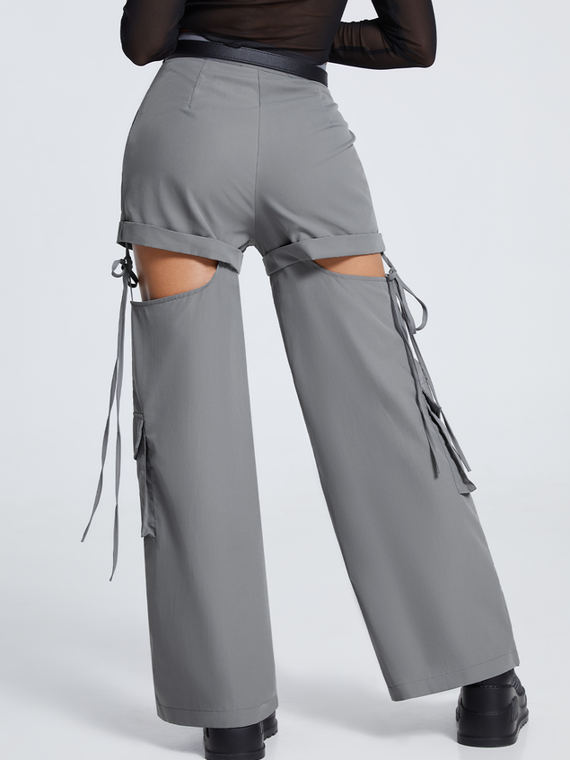 Street Gray Cut out Pockets Bottom Pants