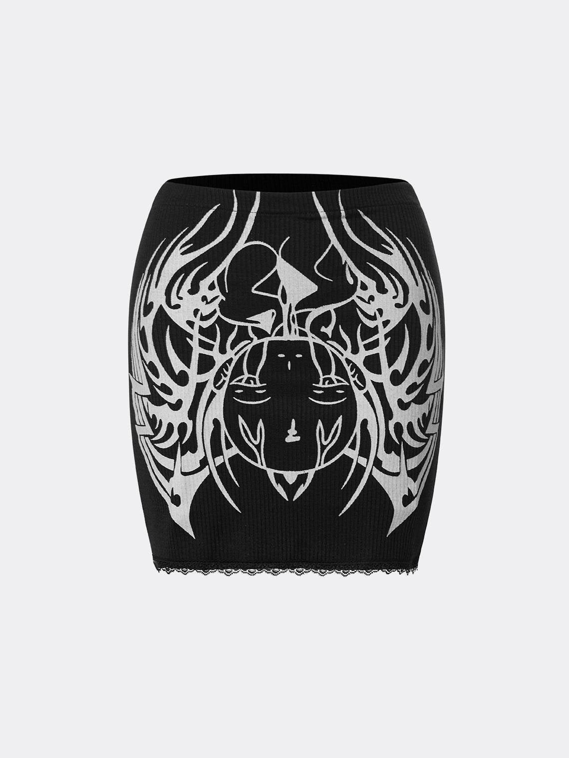 Punk Black Tribal Slim Bottom Skirt