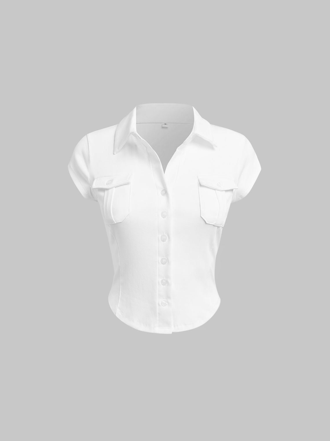 Jersey Pockets Shawl Collar Plain Short Sleeve Blouse