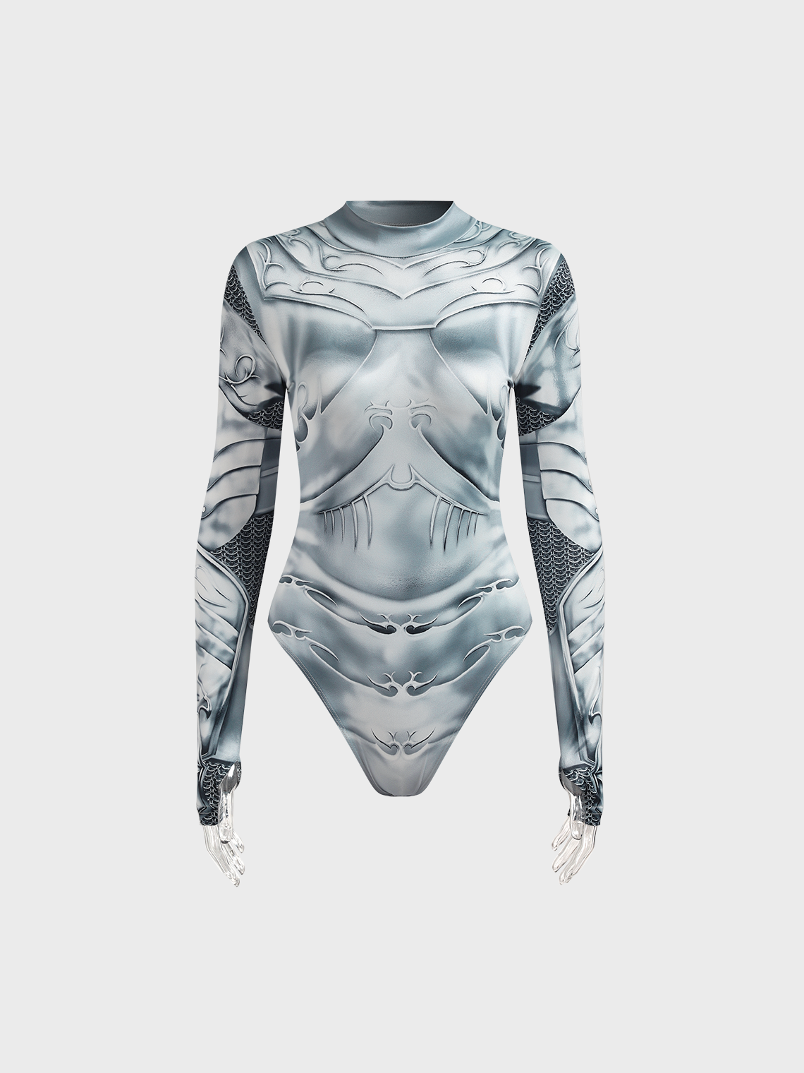 Half Turtleneck Geometric Long Sleeve Bodysuit