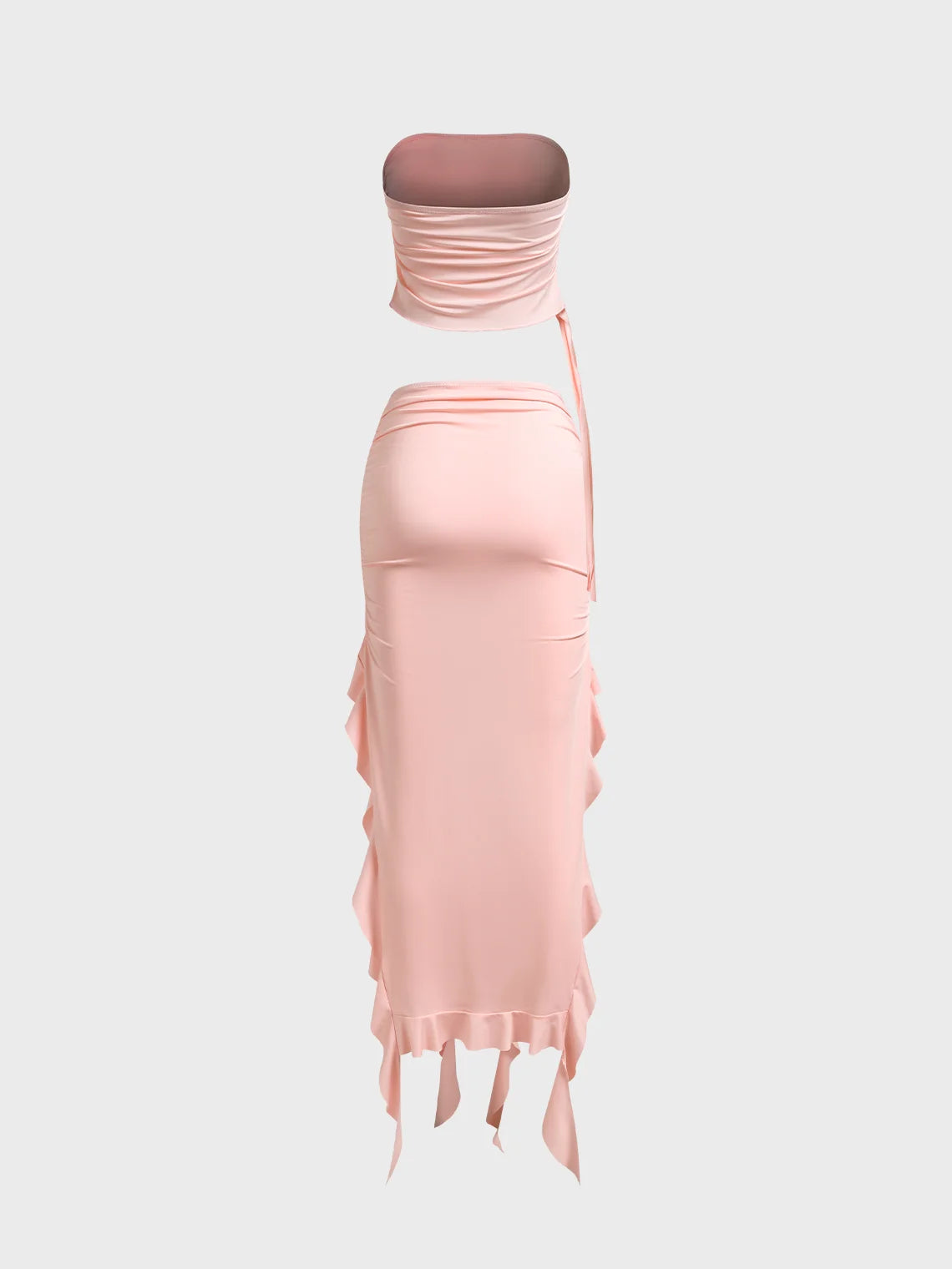 Y2k Pink Ruffles Side slit Two-Piece Set