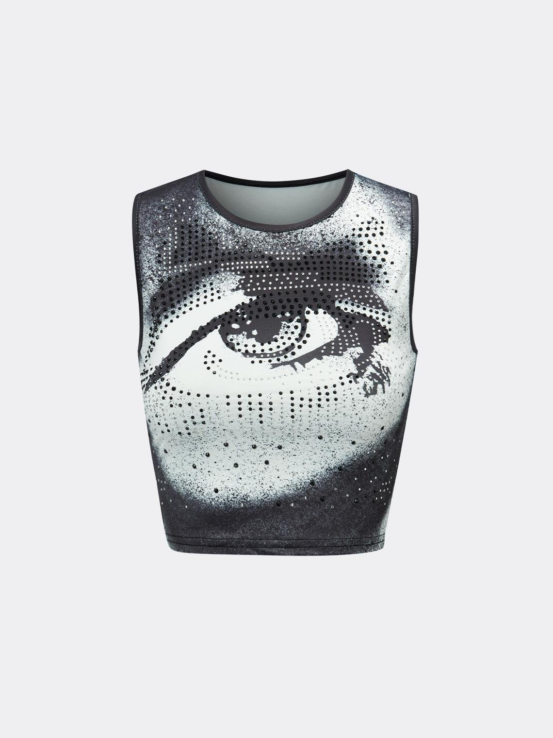 Street Black Eye Hotfix Rhinestone Top Tank Top & Cami