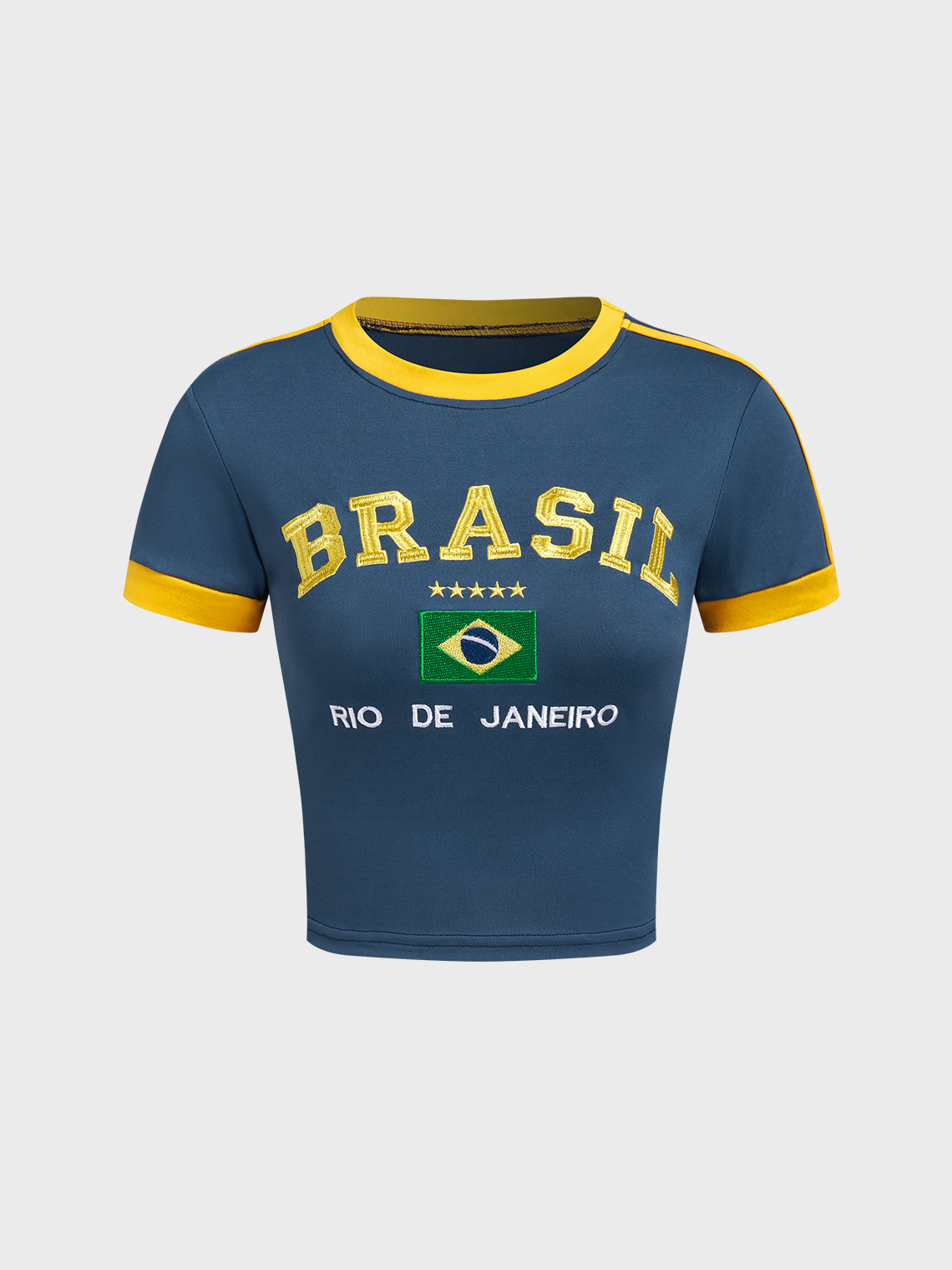 Brasil Crew Neck Color Block Short Sleeve T-Shirt