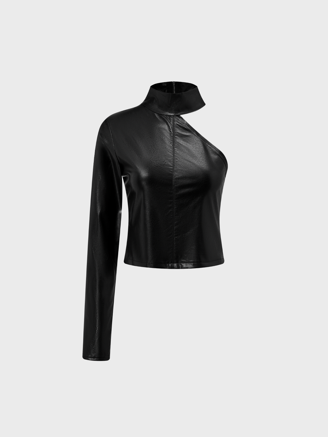 Street Black Asymmetrical Design Leather Top Women Top