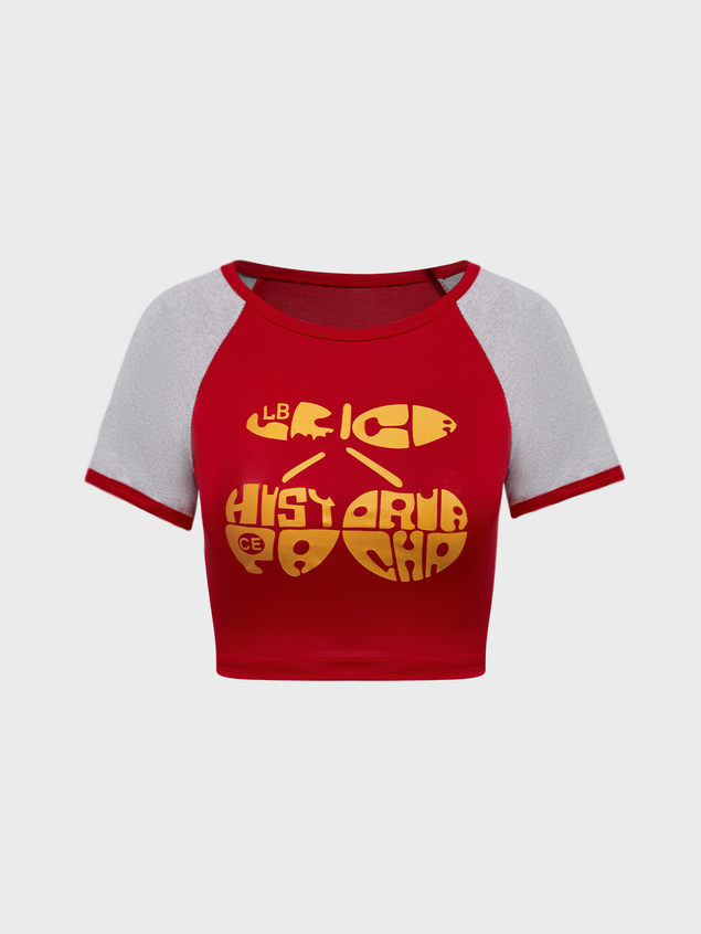 Y2k Red Patchwork Basic Top T-Shirt