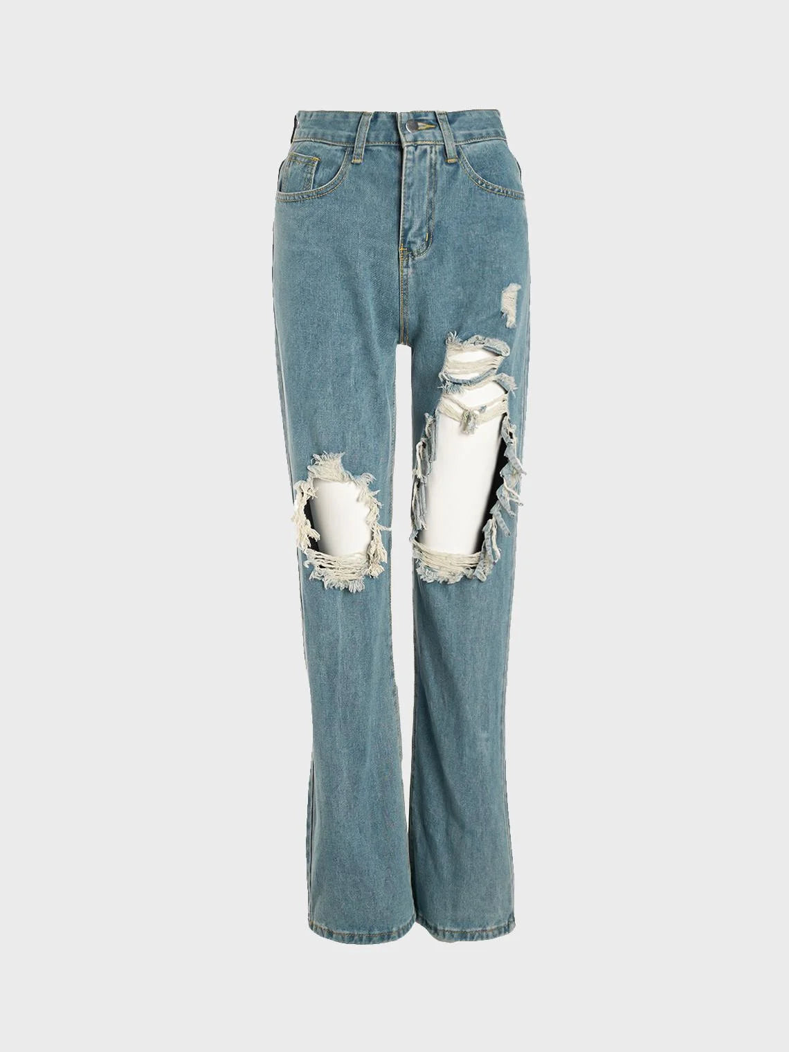 Street Blue Denim Cut Out Bottom Jeans