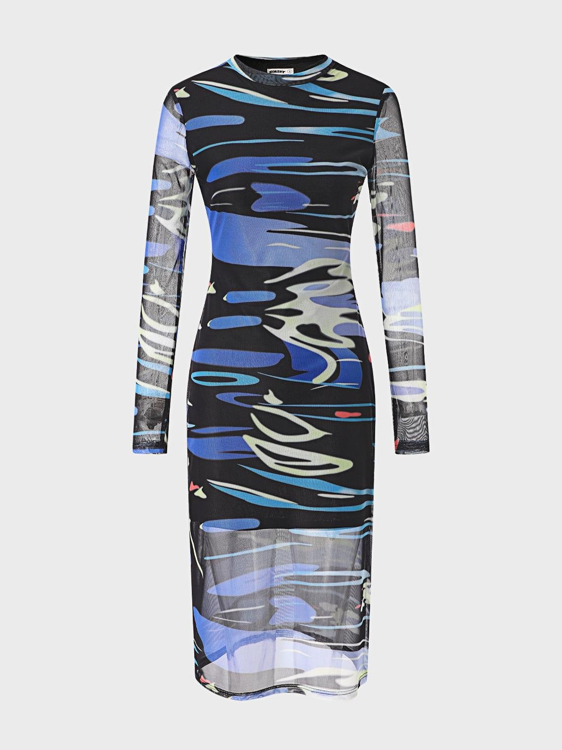 Edgy Multicolor Water Wave Mesh Dress Midi Dress