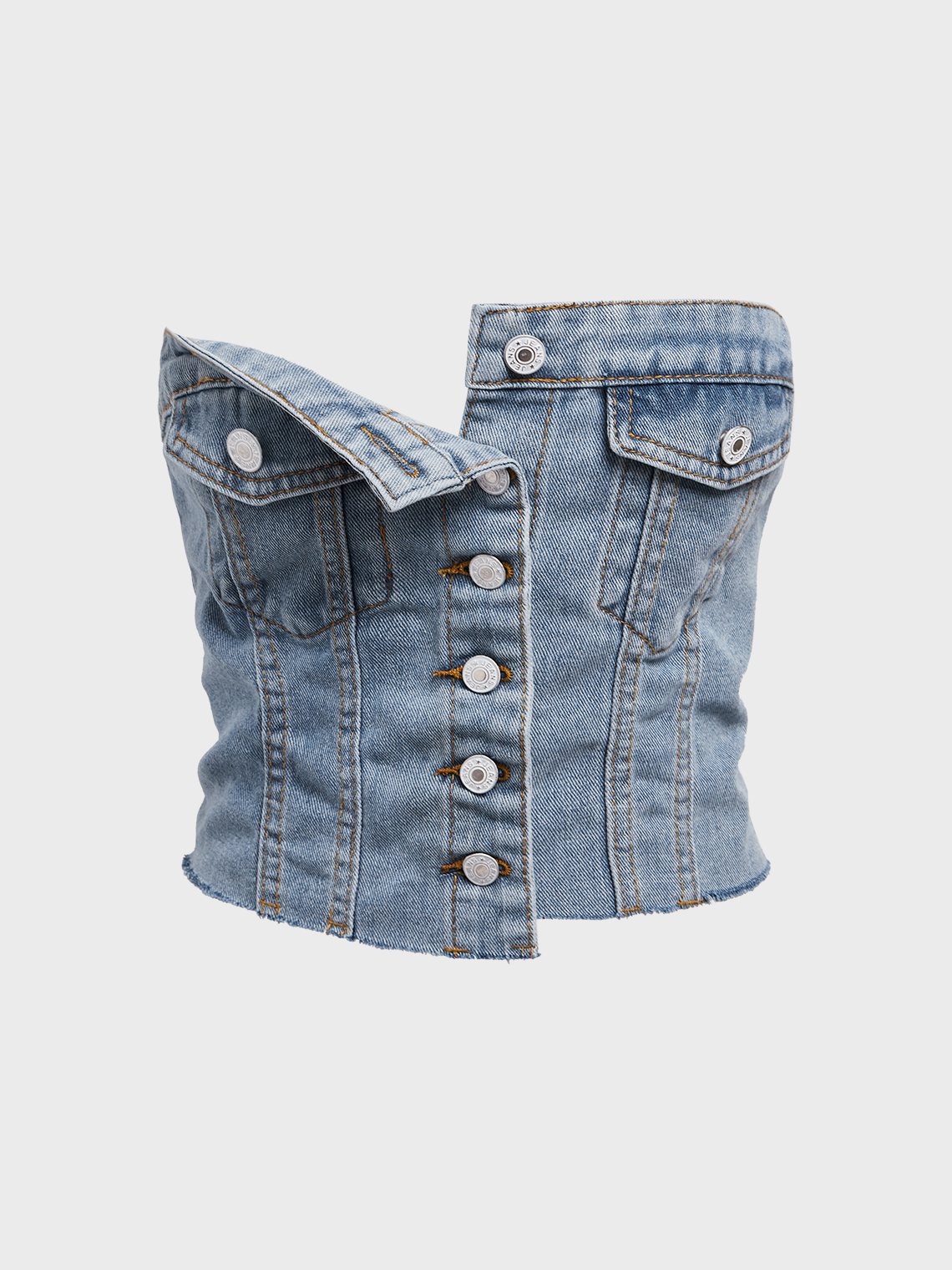 Street Blue Denim Button Top Women Top