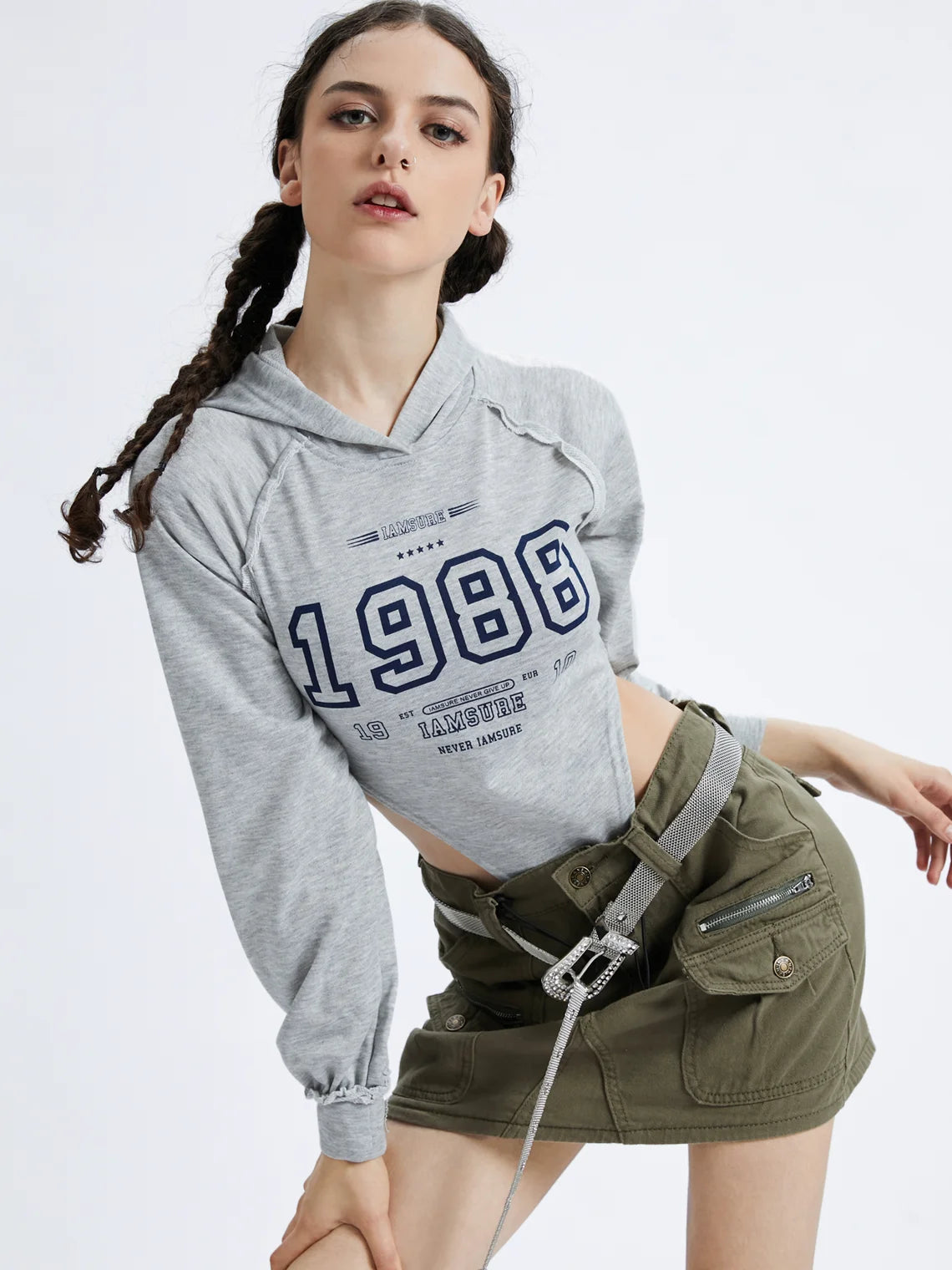 Activewear Street Gray Hoodie Letter Vintage Bodysuit