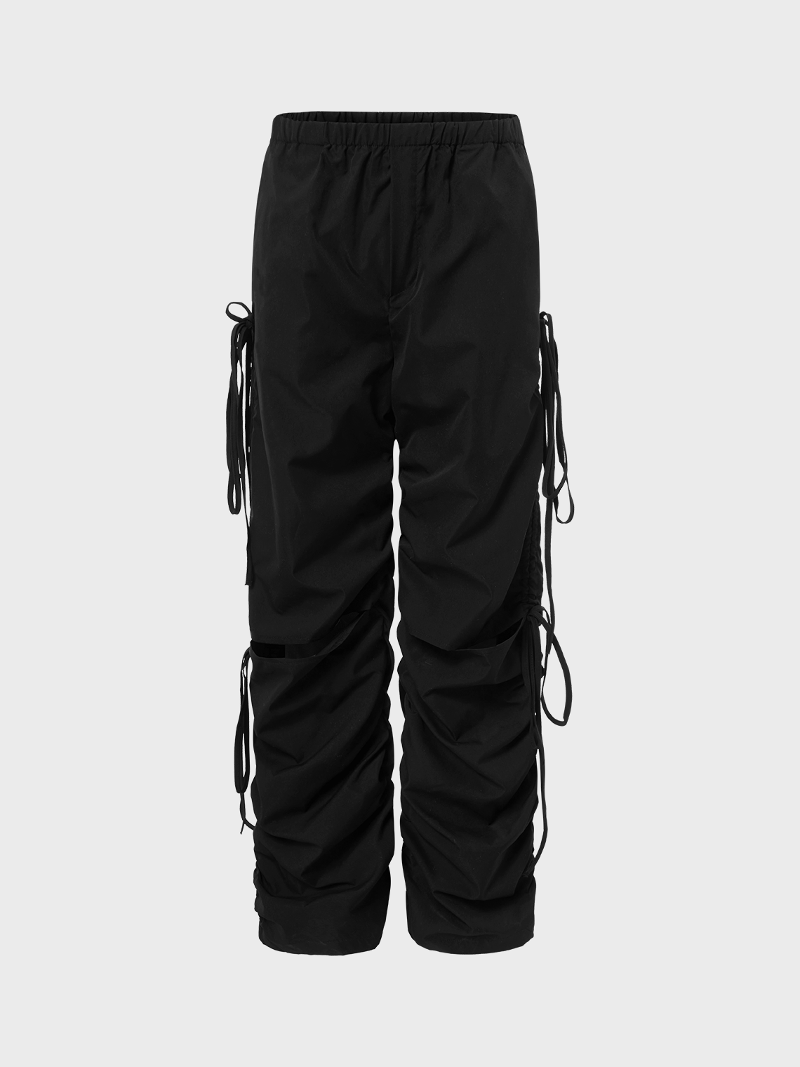 Street Black Drawstring Wrinkle Bottom Pants