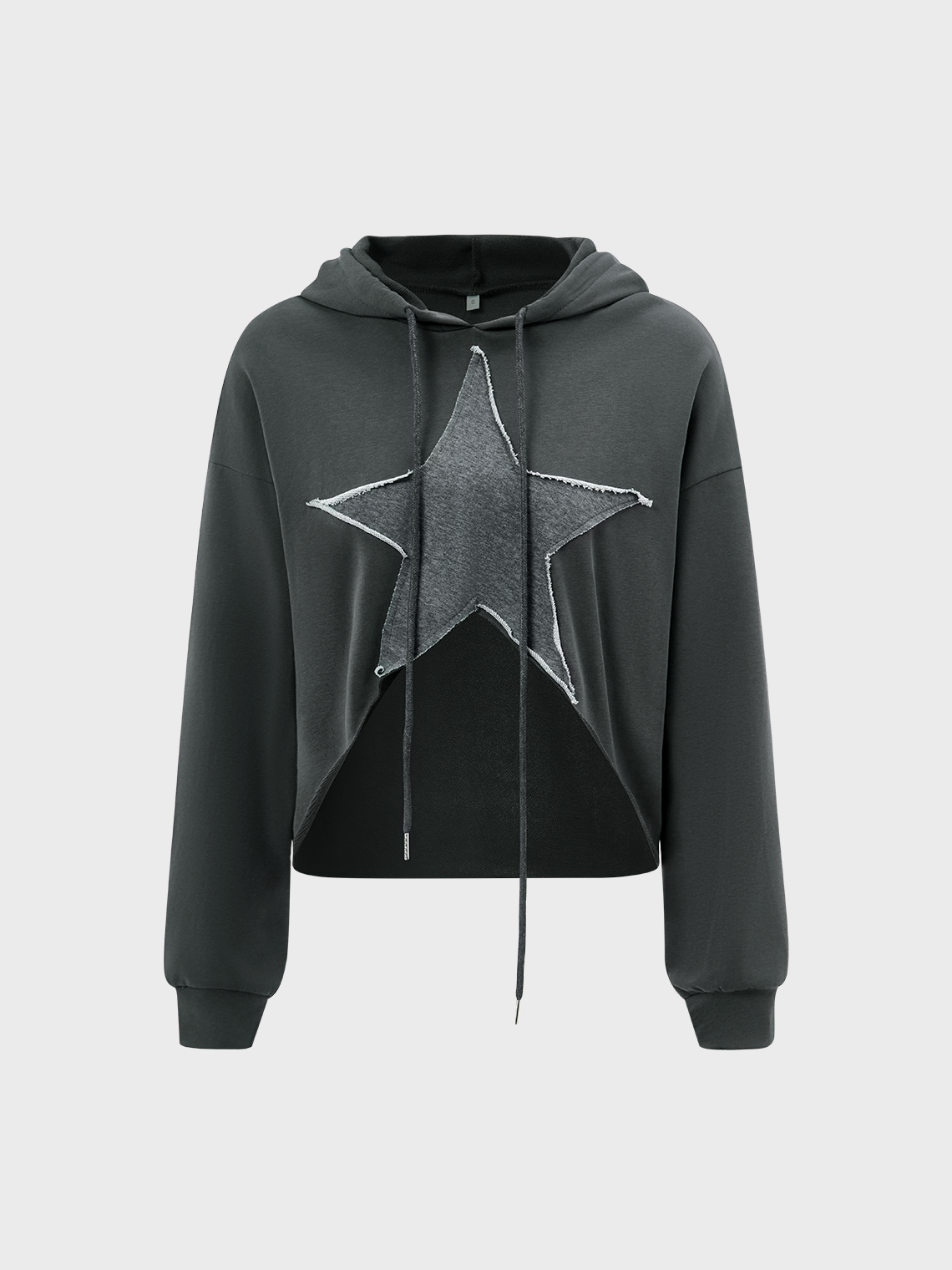 Y2K Gray Asymmetrical Design Applique Top Hoodie & Sweatshirt