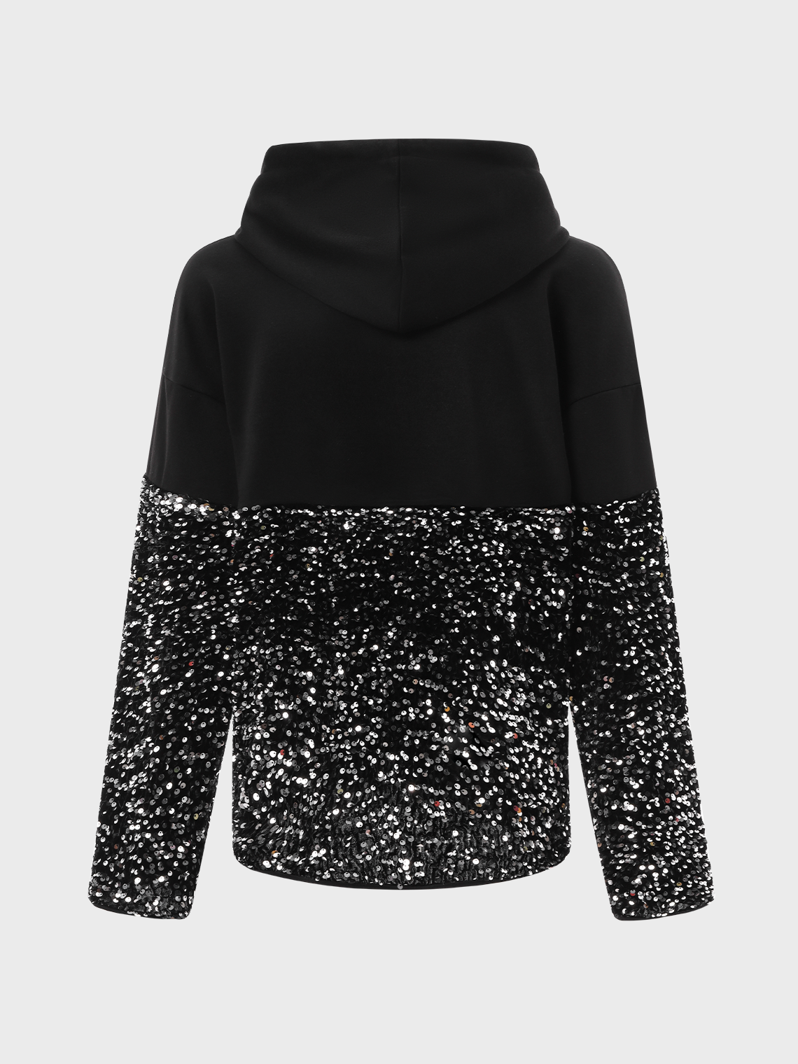 Street Black Patchwork Glitter Graphic Top Hoodie & Sweatshirt