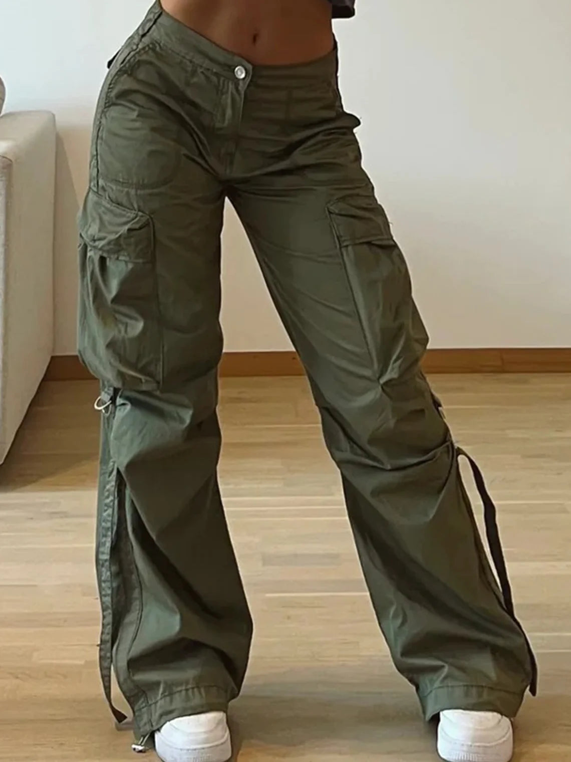 High Waist Plain Pocket Cargo Pants