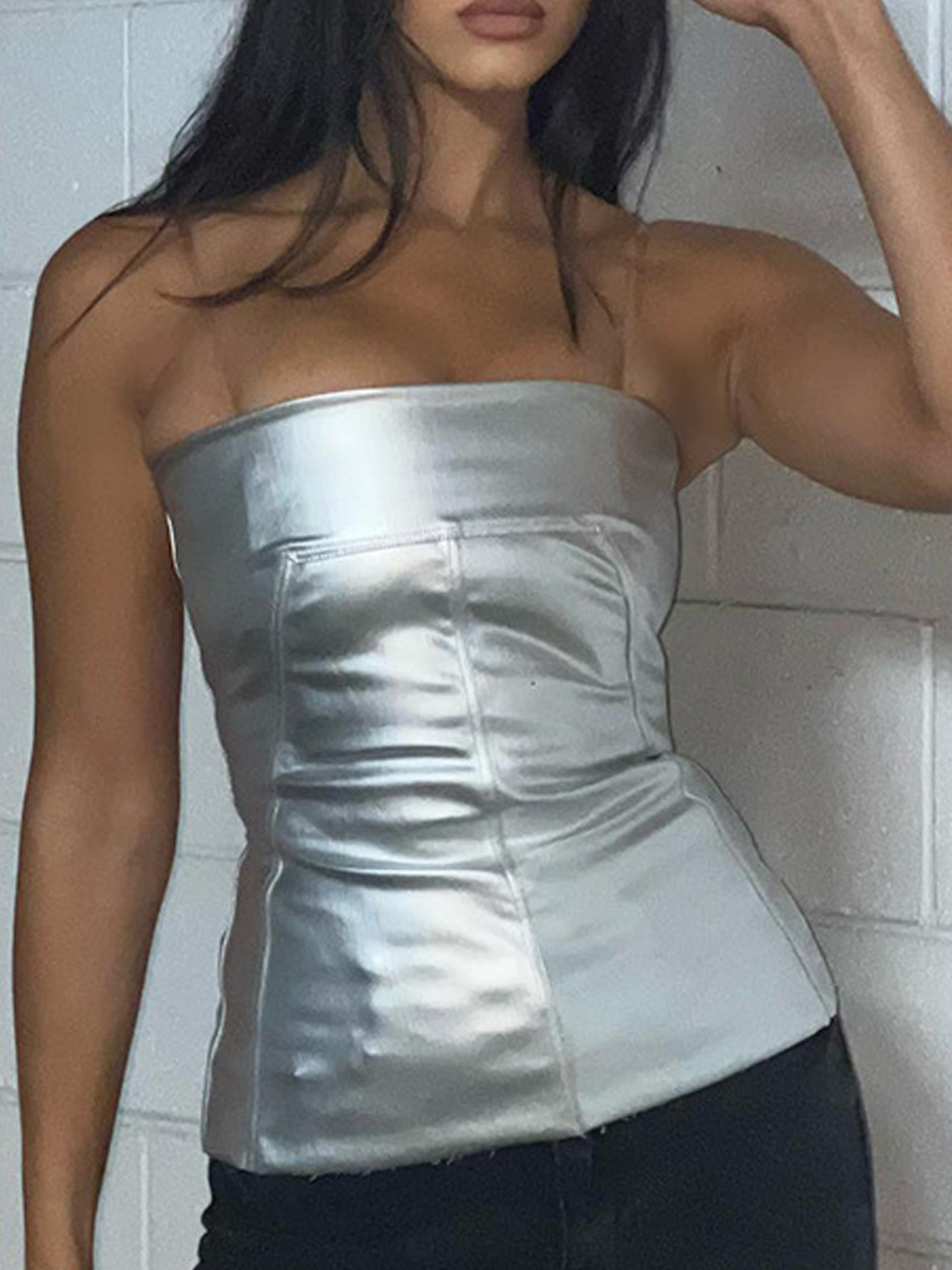 Edgy Silver Tube top Cyberpunk Top Women Top