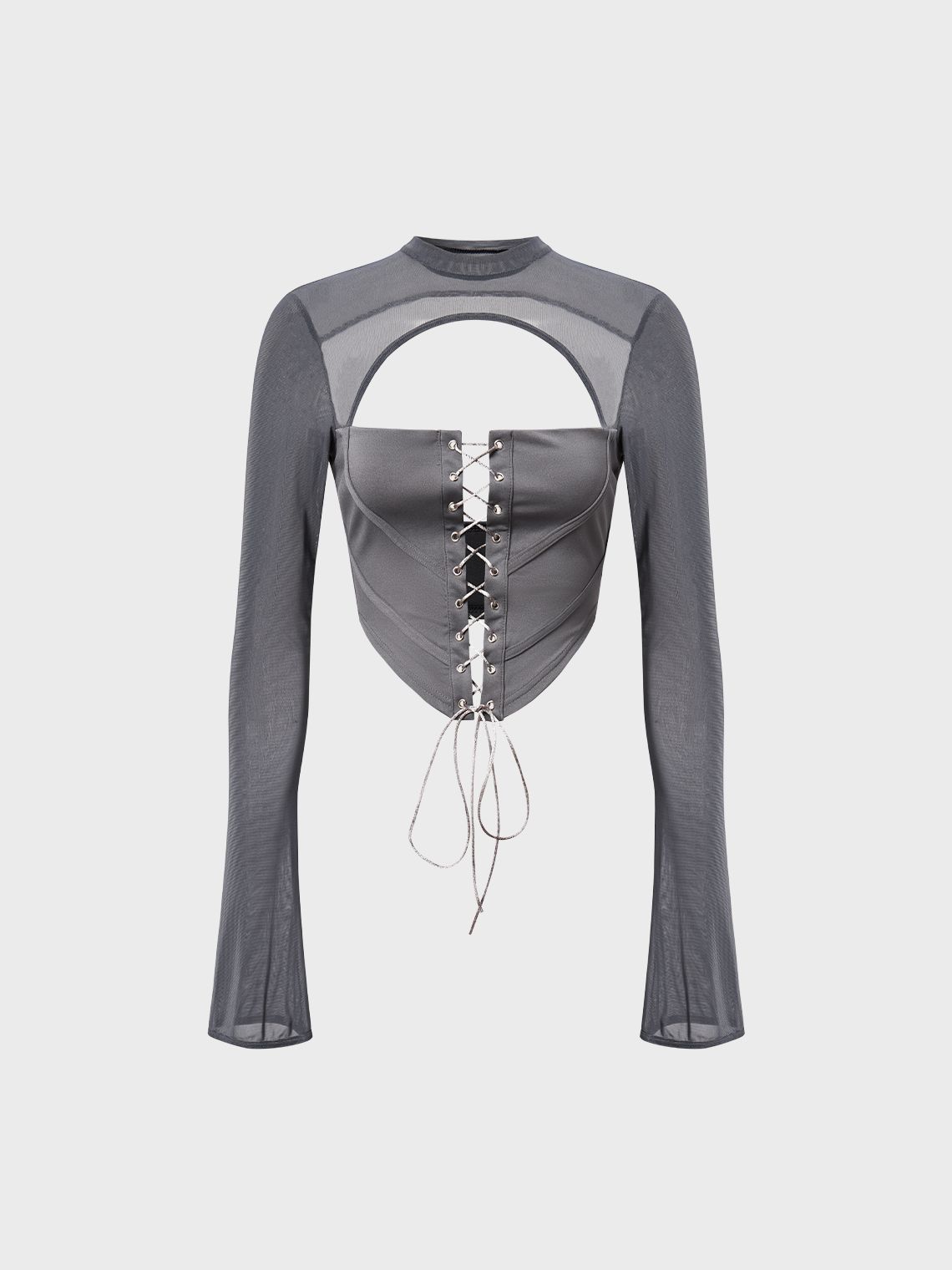 Street Gray Mesh Tie Up Top Women Top