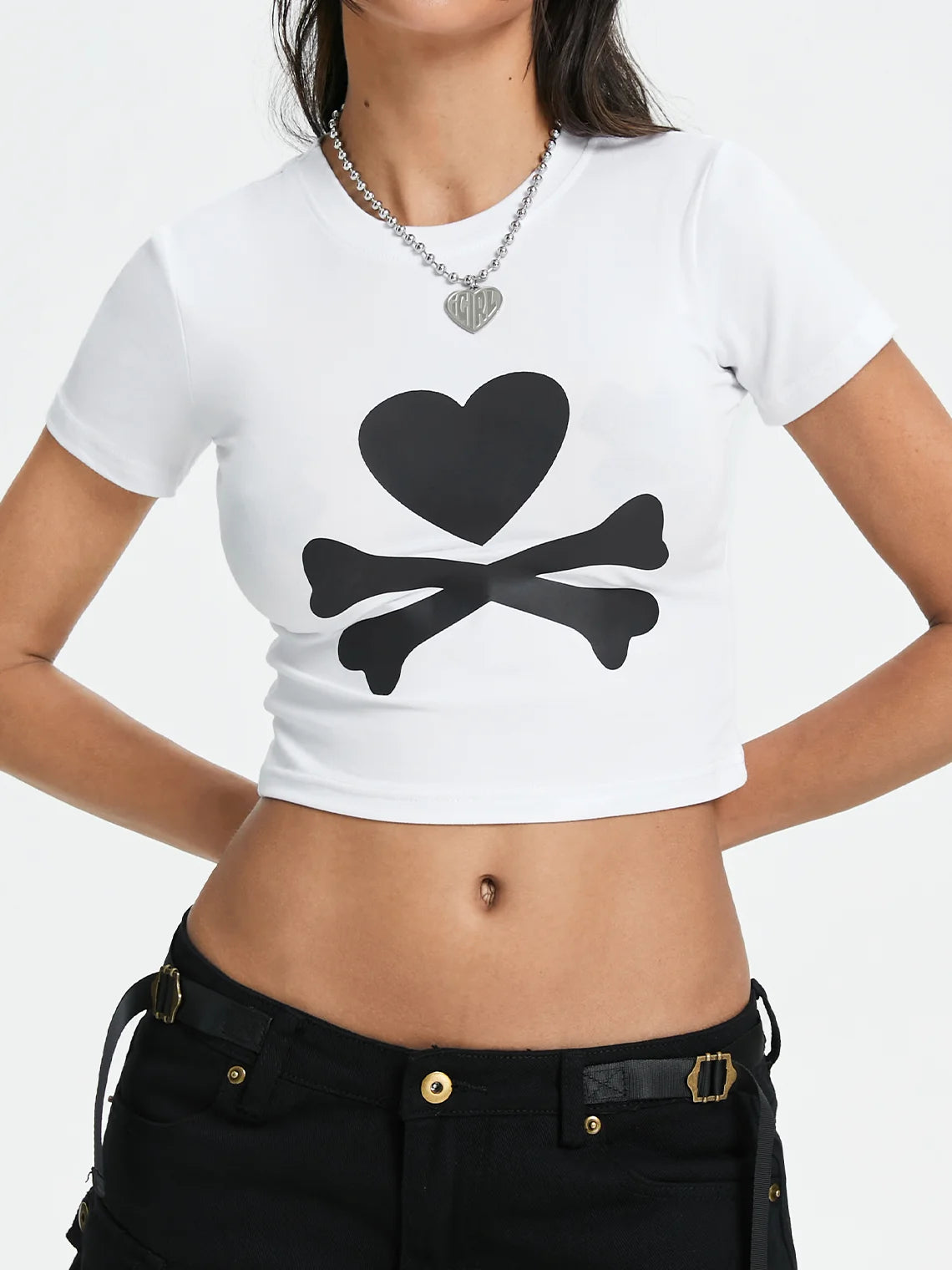 Y2K White Heart Top T-Shirt