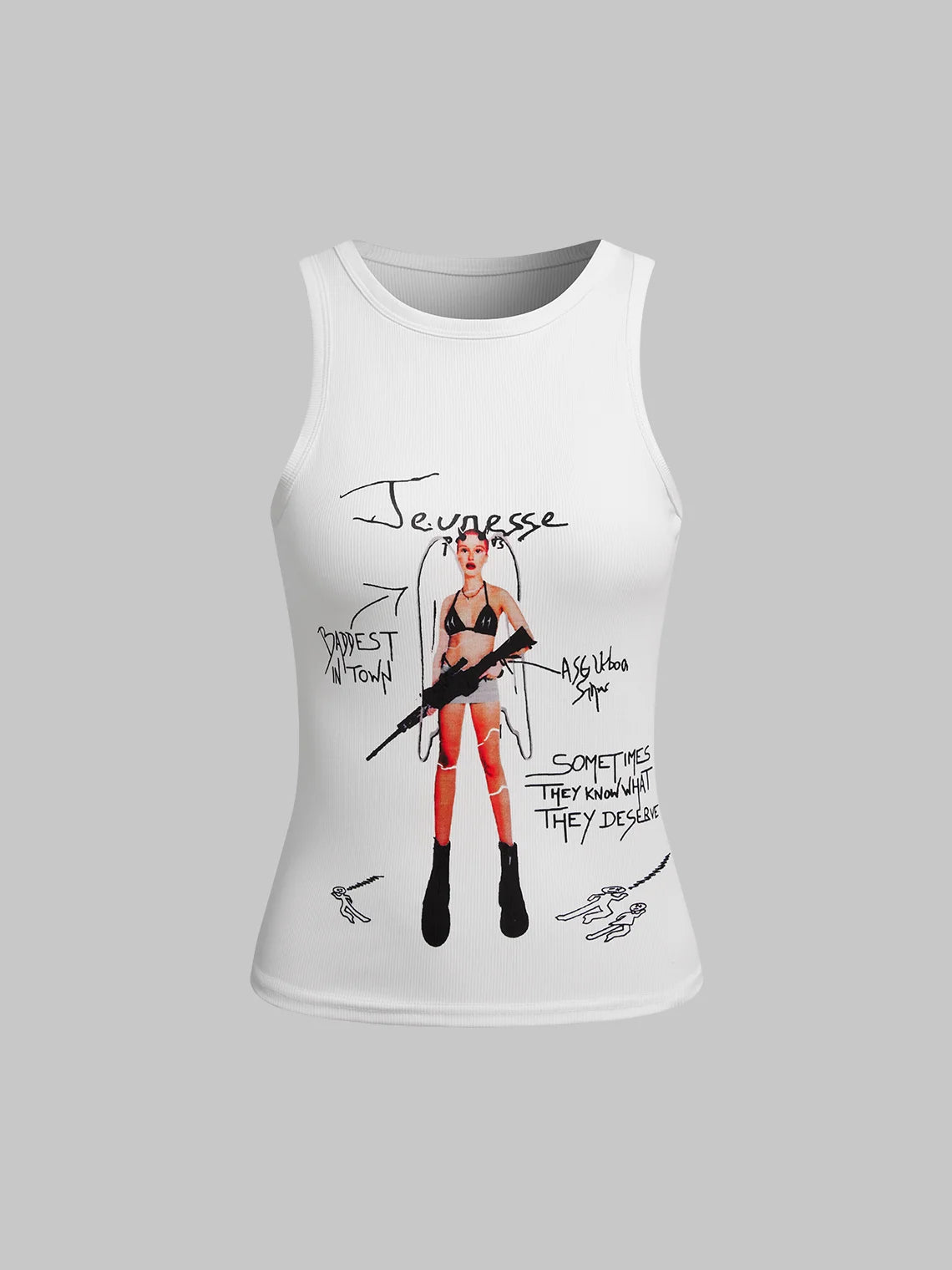 Y2k White Graphic Basic Top Tank Top & Cami