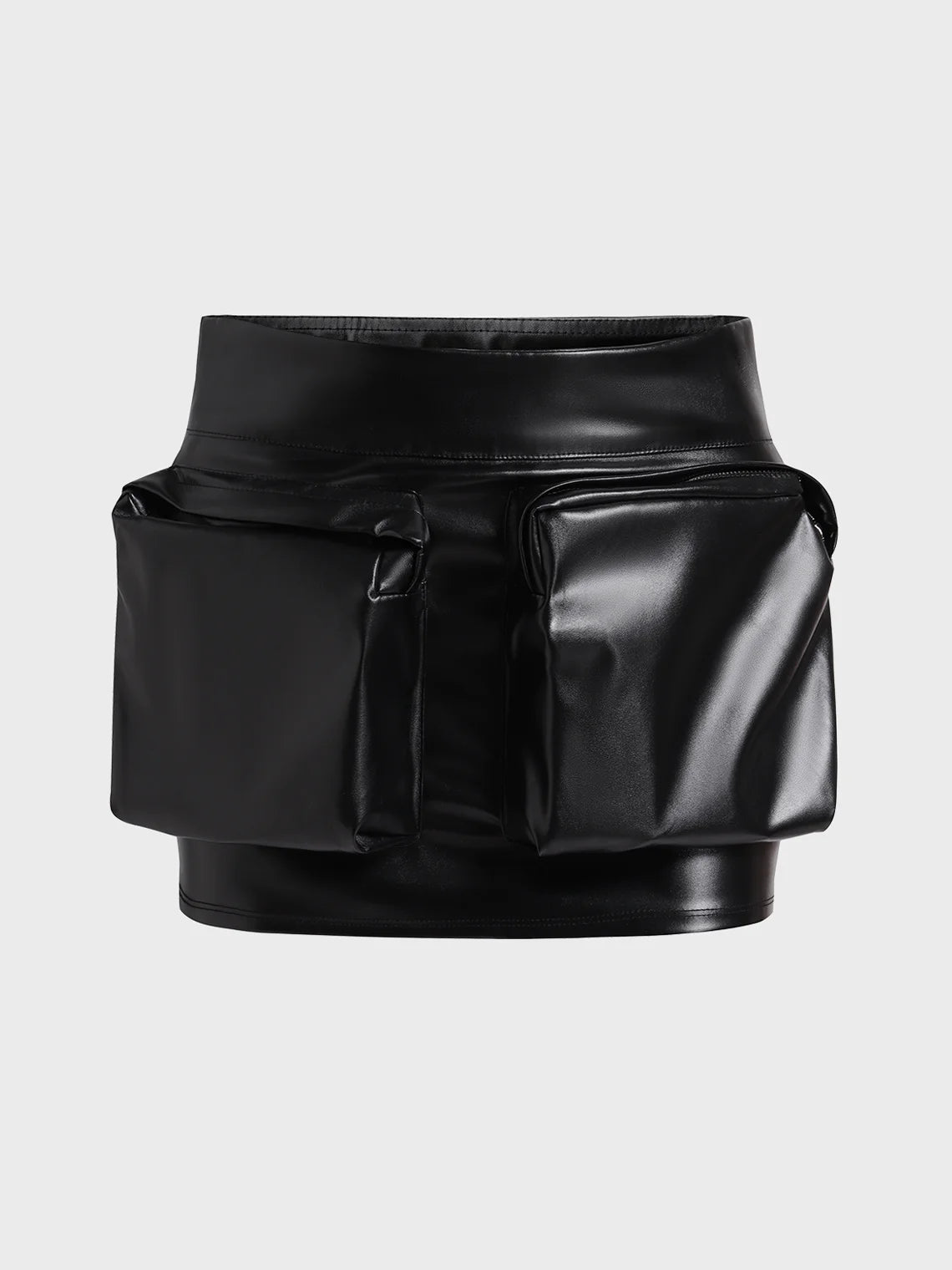 Street Black Leather Pockets Bottom Skirt