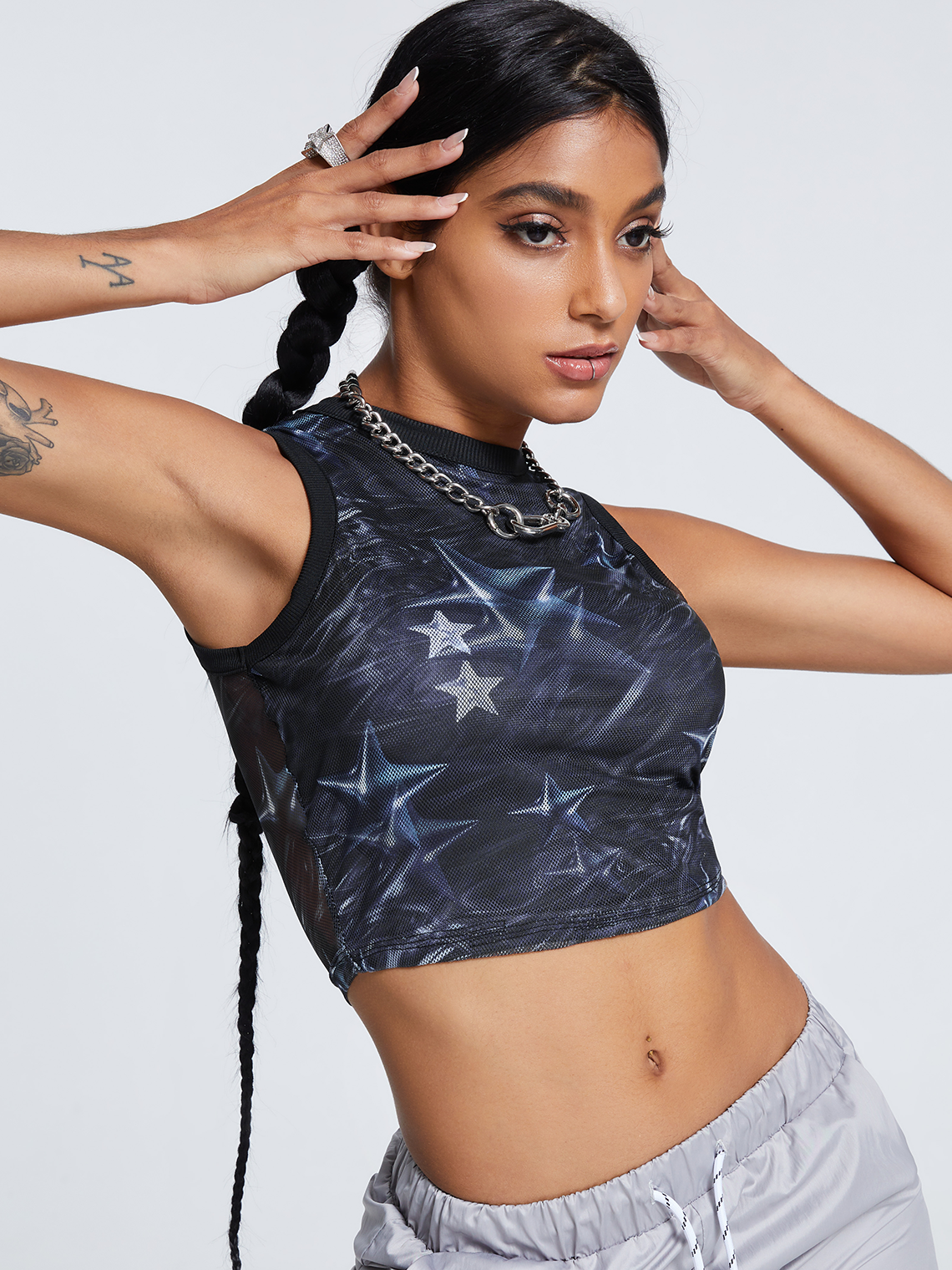 Street Blue Mesh Cyberpunk Top Tank Top & Cami