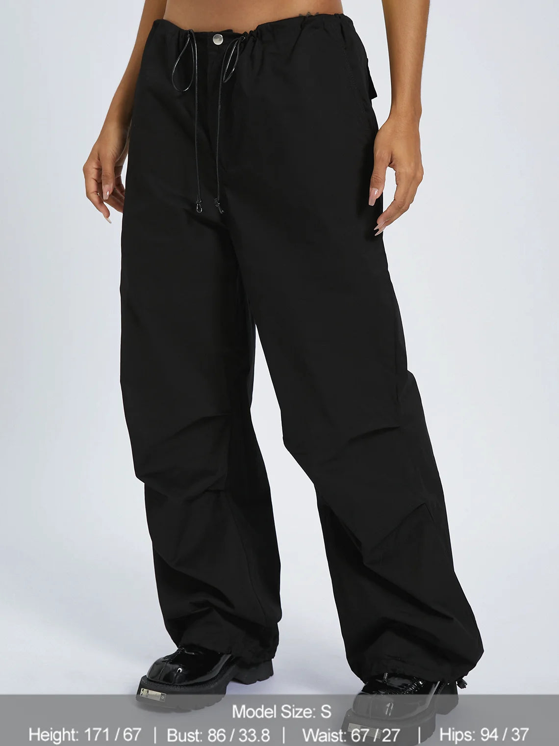 Street Black Cargo Drawstring Bottom Pants