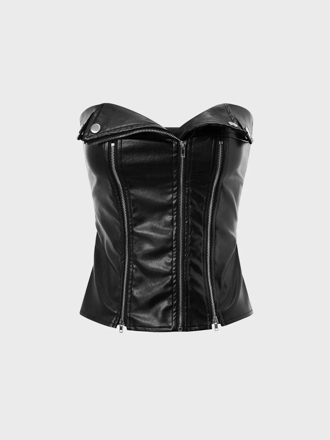 Punk Black Pu Zip Up Top Women Top