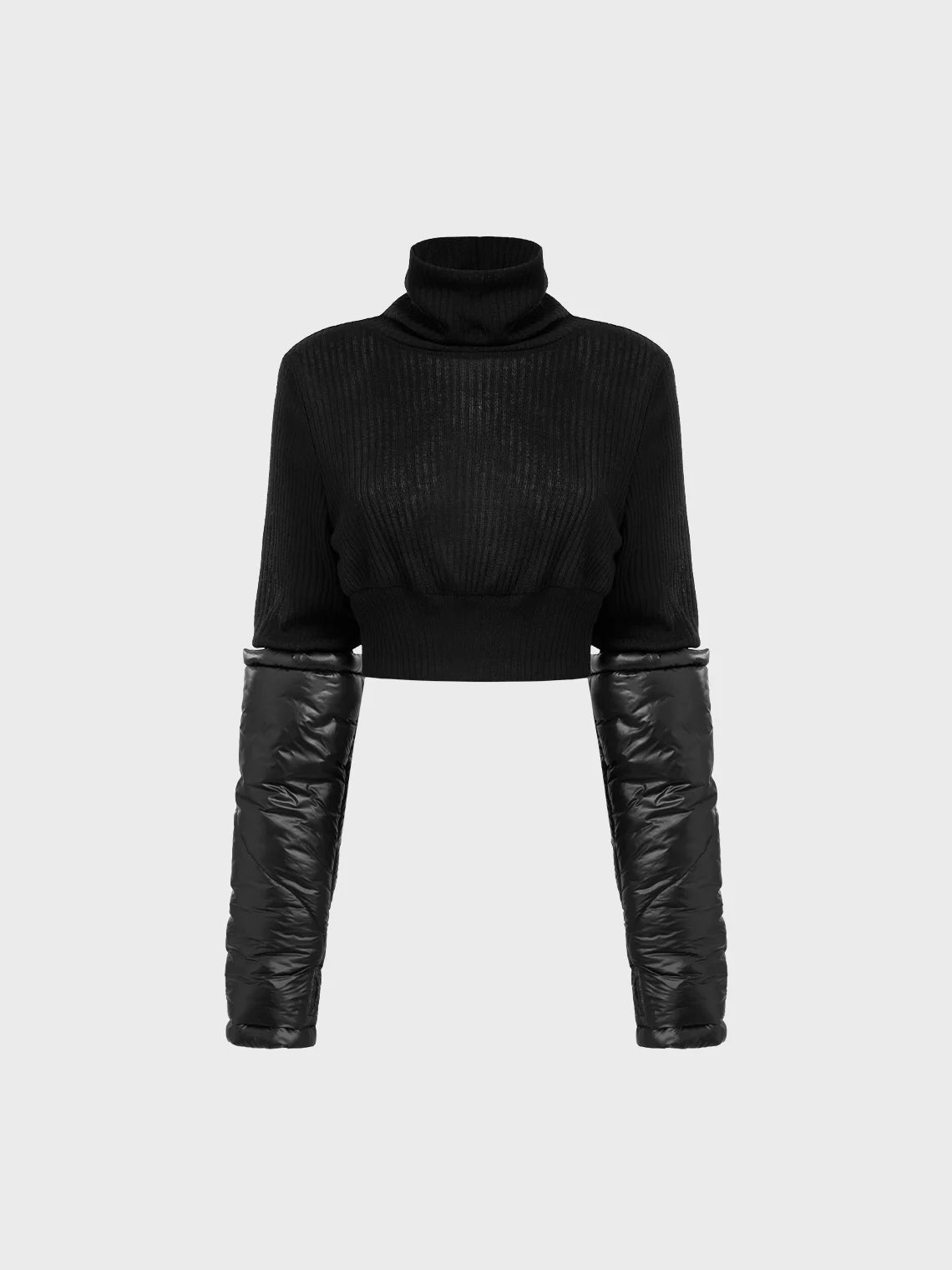 Rib Fabric Turtleneck Plain Long Sleeve Crop Top