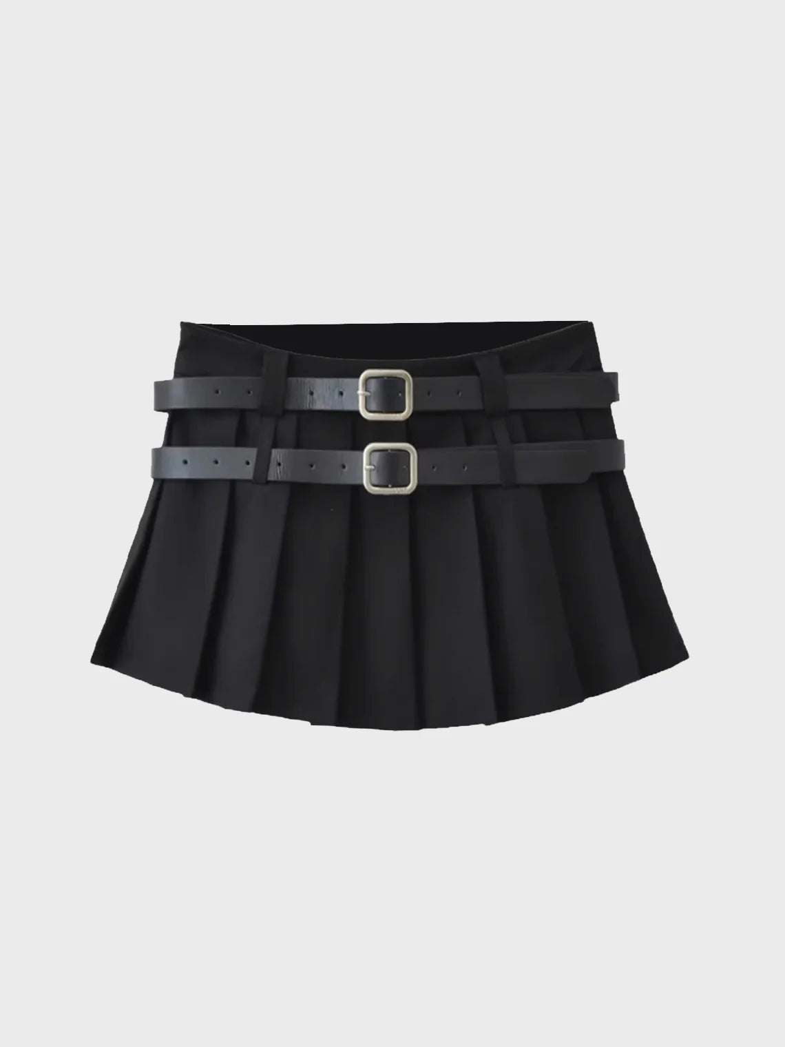 Y2K Black Pleated Double belt Bottom Skirt