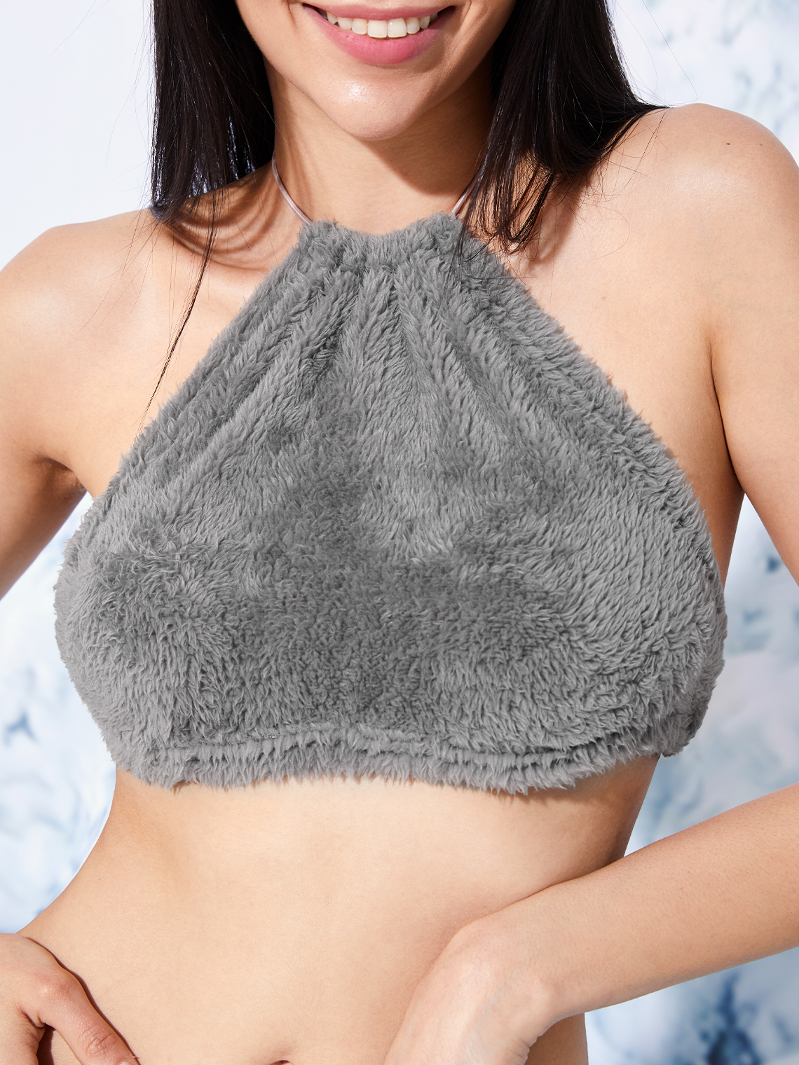 Y2K Gray Sherpa Halter Top Tank Top & Cami