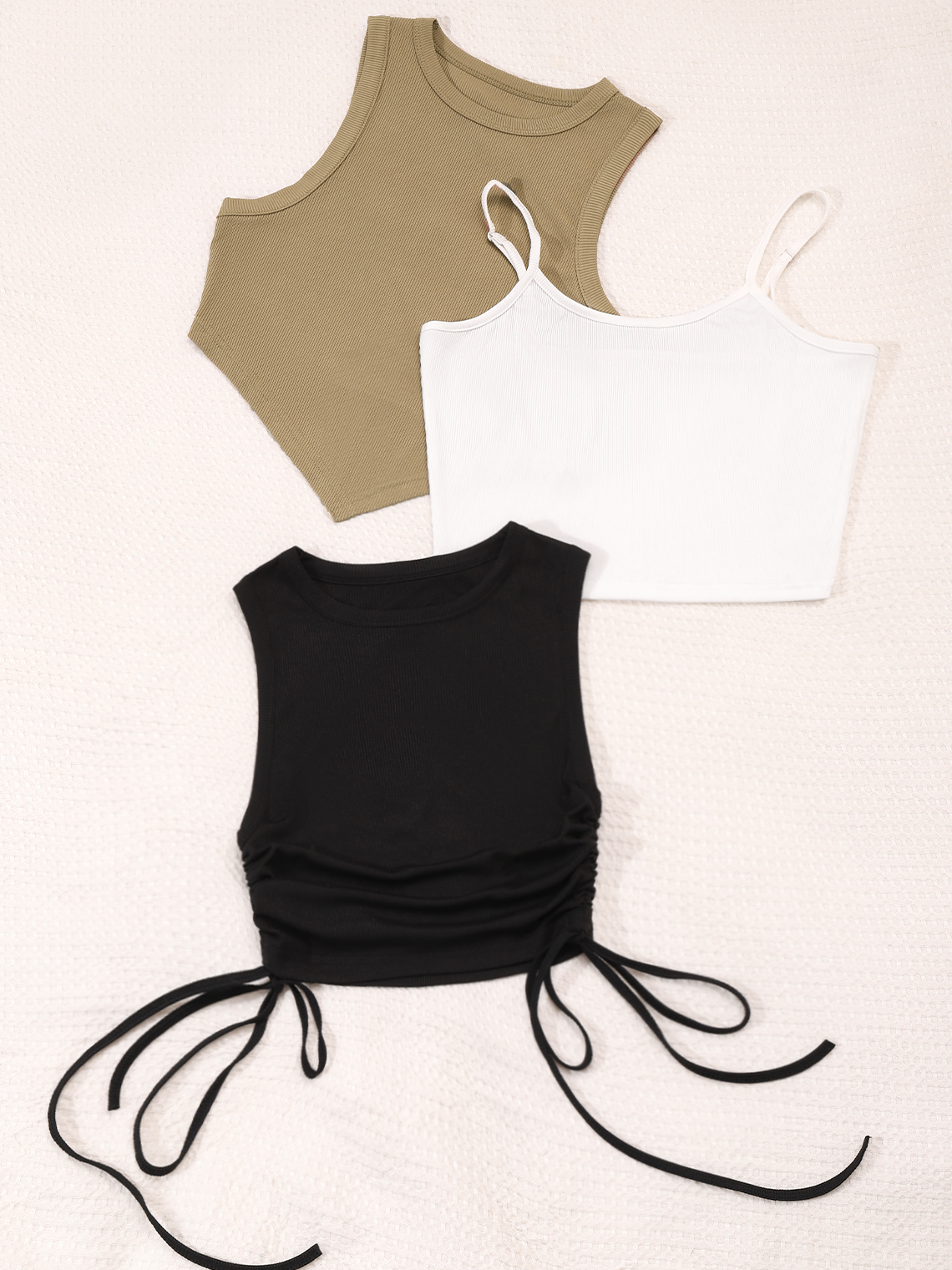 Y2K Three-Piece Set Casual Drawstring Irregular Hem Top Tank Top & Cami