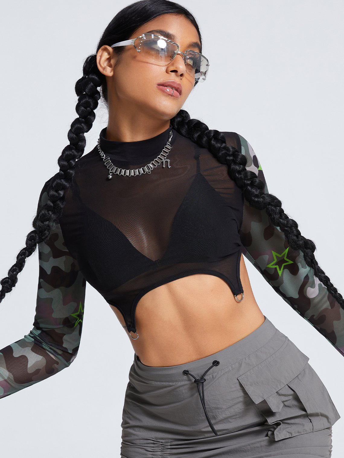 Street Black Camo Backless Top Women Top