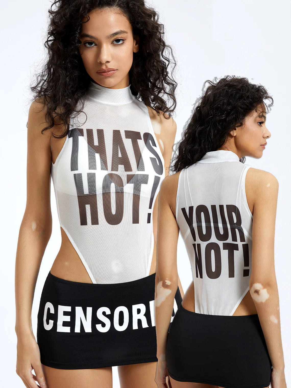 Y2k White Mesh Letter Bodysuit