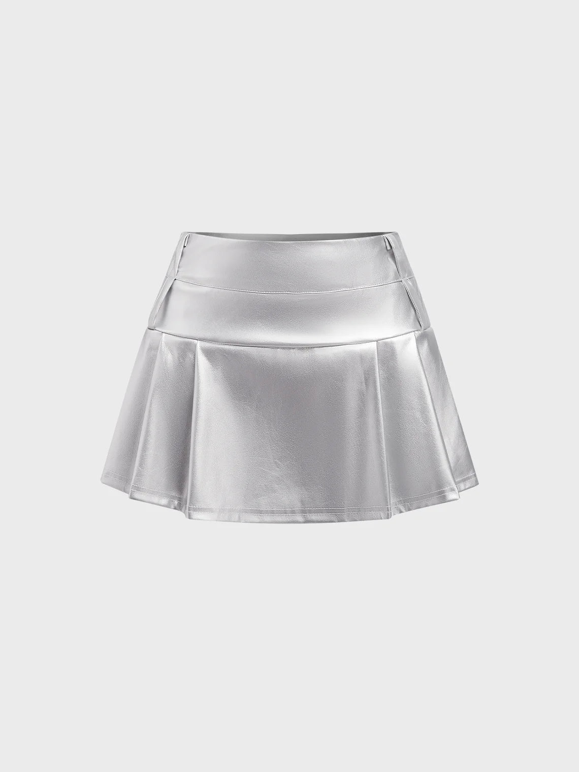 Sleated PU Plain Short Skirt