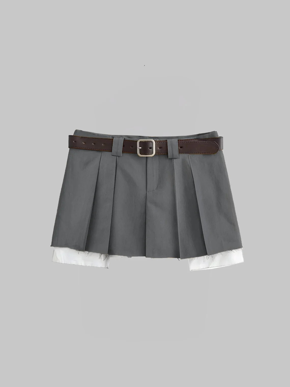 Y2K Black Sleated Ouble Layer Belt Bottom Skirt