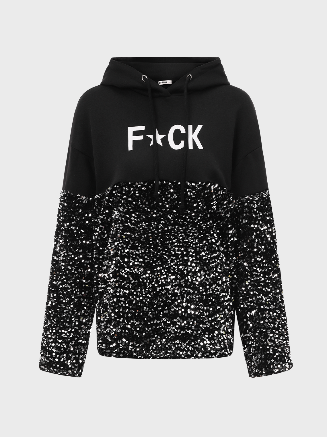 Street Black Patchwork Glitter Graphic Top Hoodie & Sweatshirt