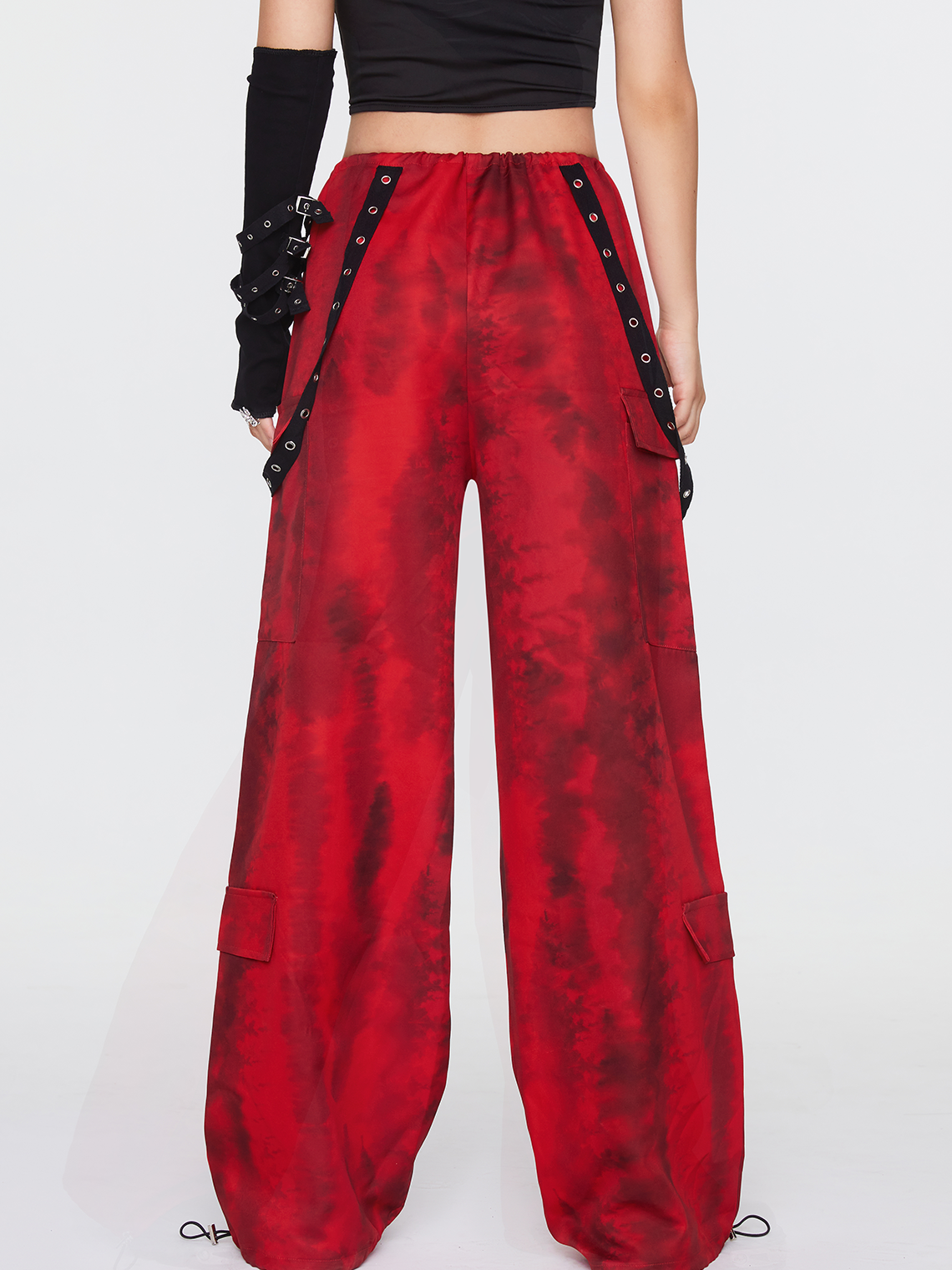 Punk Red Graffiti Removable Straps Cargo Halloween Bottom Pants