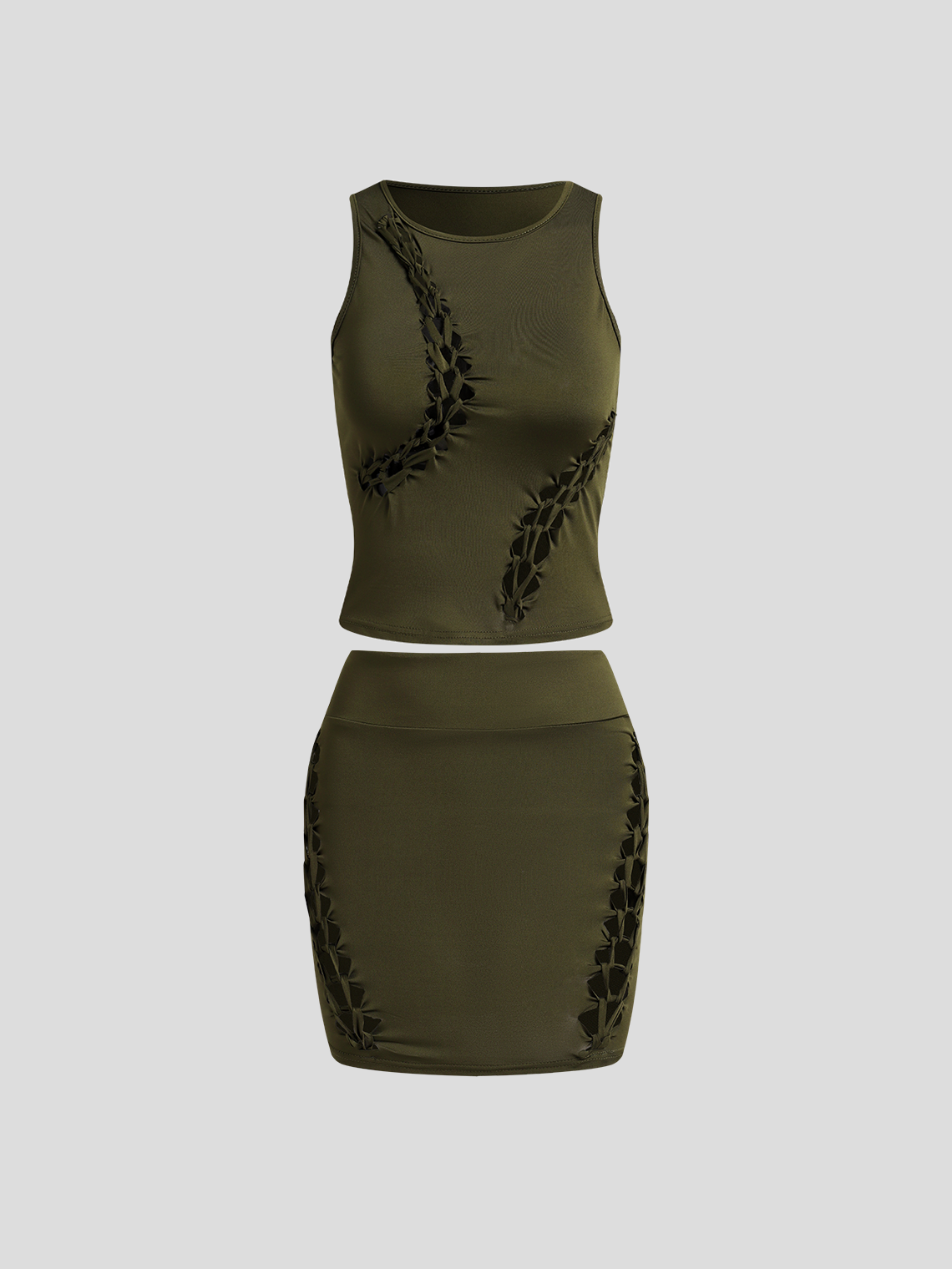 Street Khaki Cut out Asymmetrical design Two-Piece Set