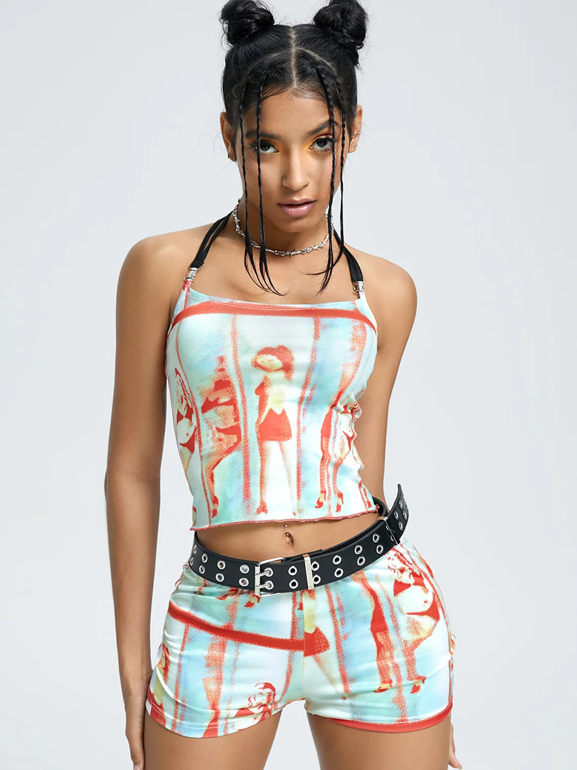 Y2k Multicolor Figure Body print Two-Piece Set